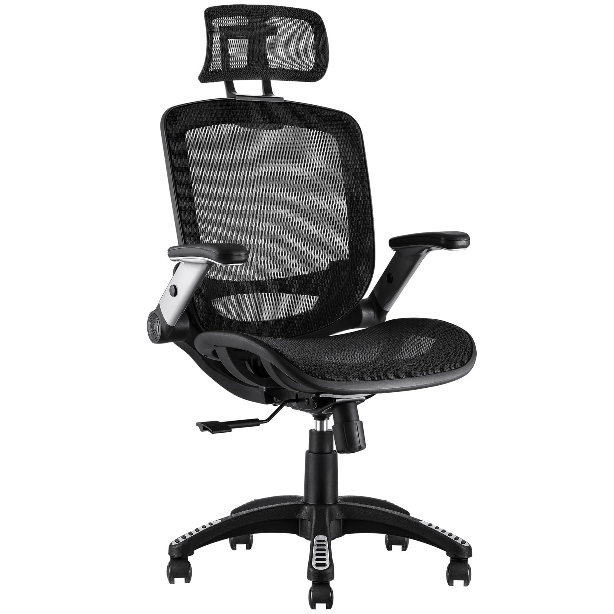 GABRYLLY Ergonomic Office Chair, High Back Home Desk Chair with Headrest, Flip-Up Arms, 90-120° Tilt Lock and Wide Cushion, Big and Tall Mesh Chairs for Man Woman, Black Task Chair - Image 9