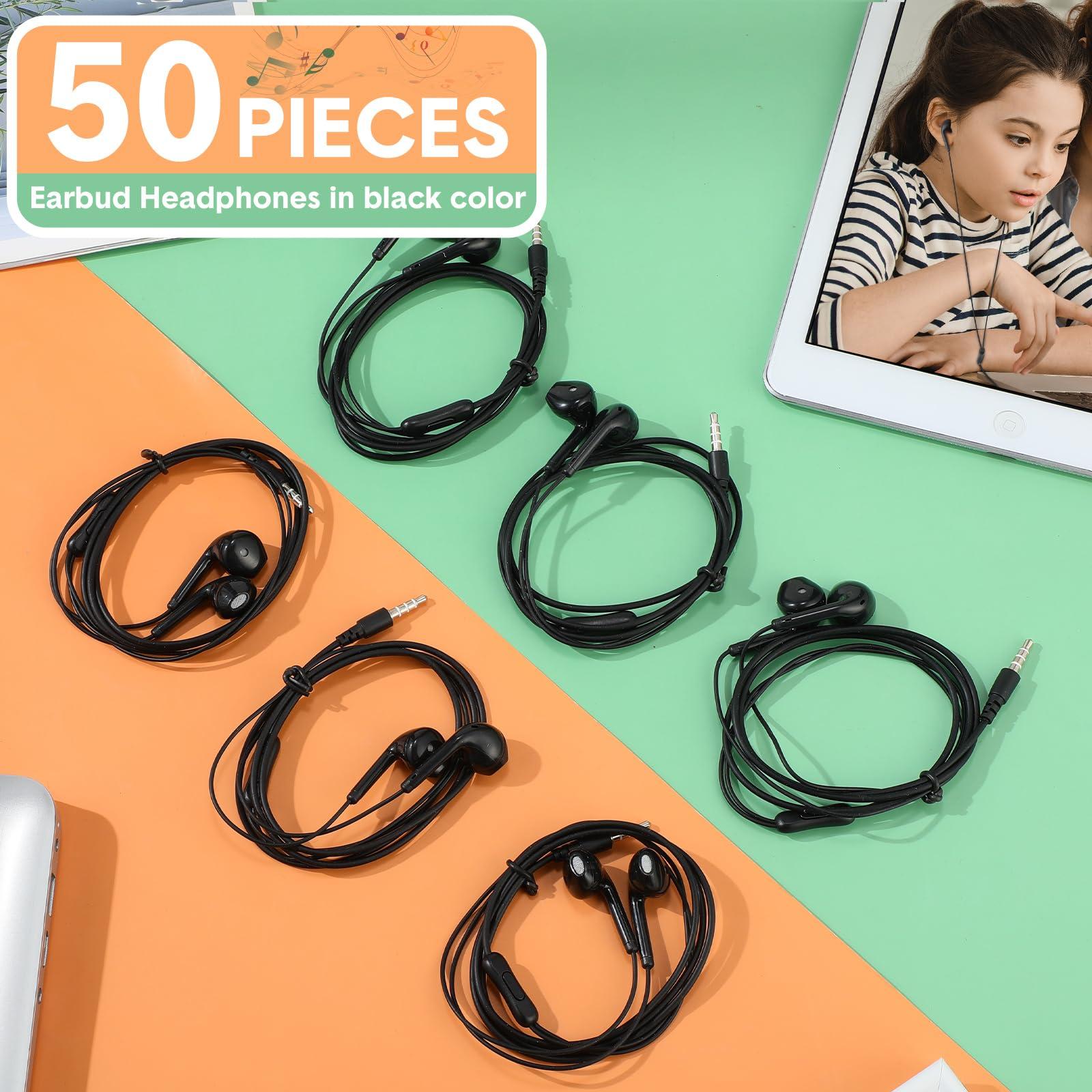 Xinnun 50 Pack Bulk Earbud Headphones with Mic Student in Ear Earbuds Classroom Wired Ear Buds with 3.5mm Headphone Plug for Kids Adults School Library Museum Travel Plane Tablet(Black,Simple) - Image 3