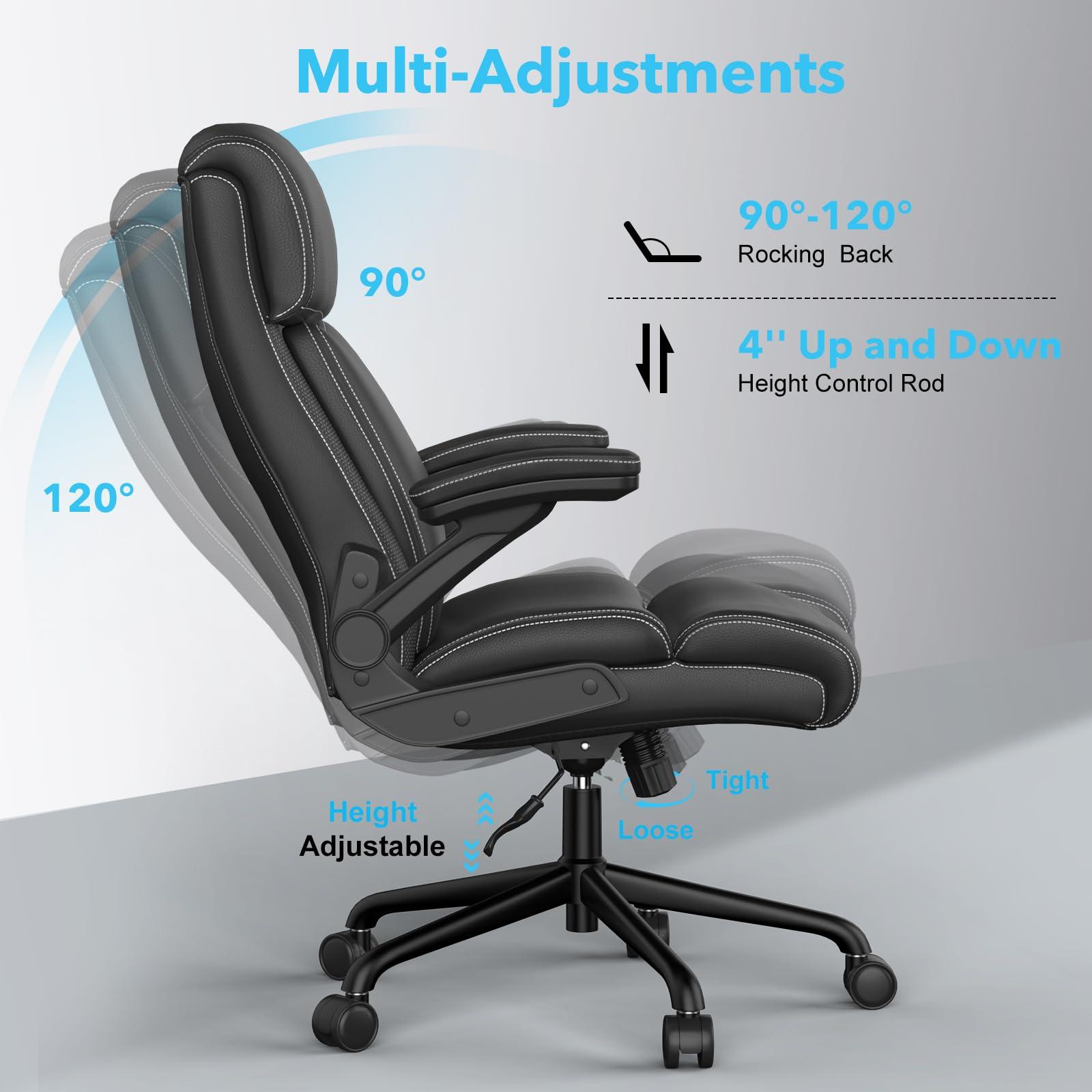 ralex-chair Big and Tall Office Chair, 500lbs for Heavy People, High Back Leather Executive Desk Chair with Flip-up Armrests and Adjustable Height (Black) - Image 4