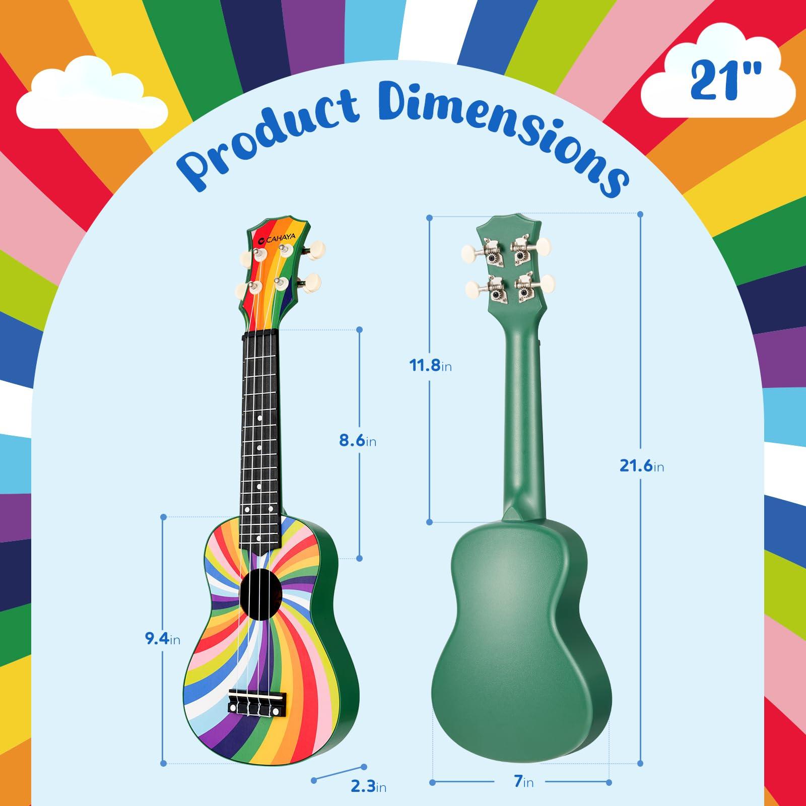 CAHAYA Soprano Ukulele Beginner Kit: 21-Inch Ukulele Cartoon-Themed with Gig Bag Shoulder Strap and Fretboard Stickers for Kids Adults Hawaiian Ukulele Gift Set - Image 4