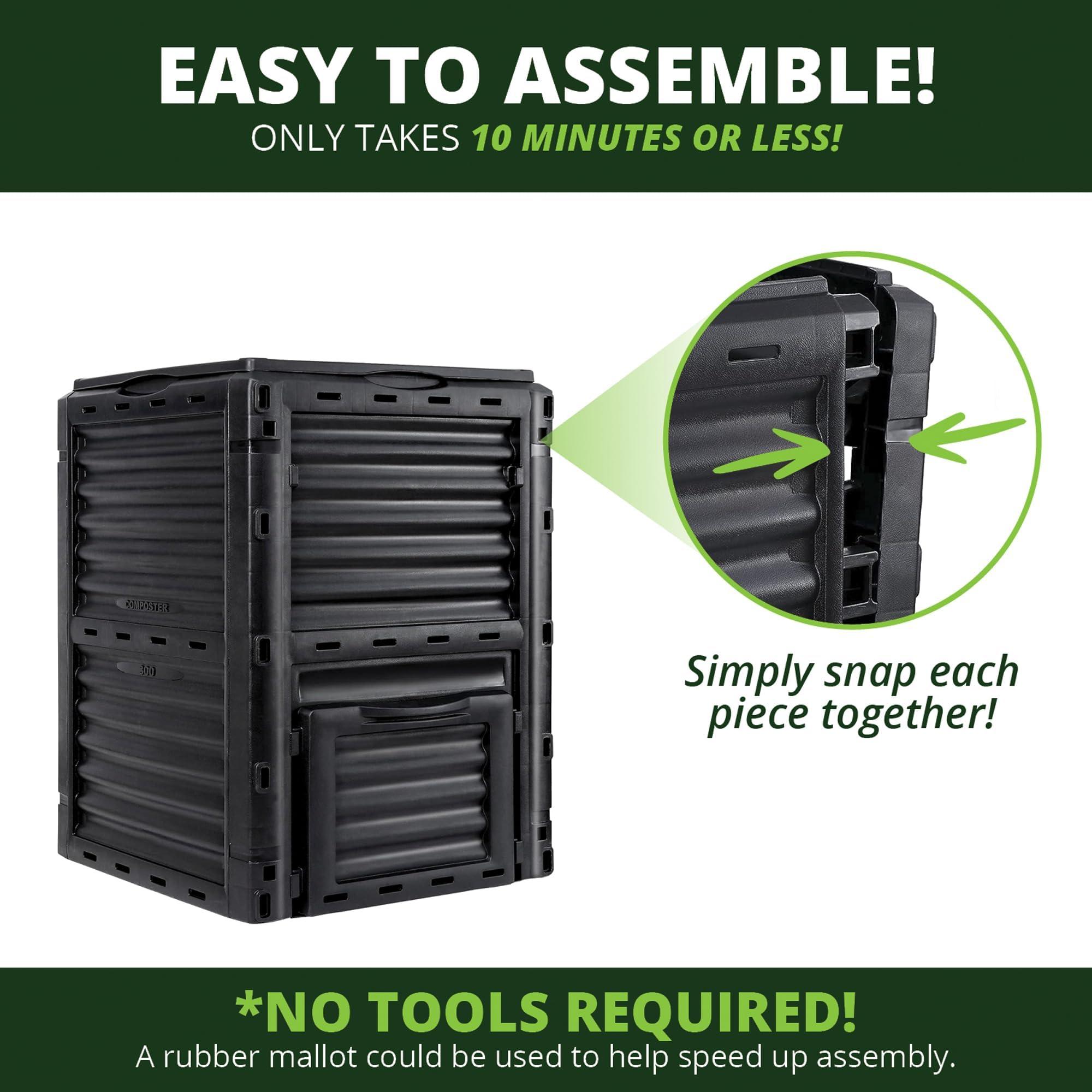 BIOGRN Large Outdoor Compost Bin,80 Gallon (300 L) Composter Bins with Snap-on Top Lid and Aeration System,Garden Compost Bin that Quickly Create Fertile Soil - Image 7