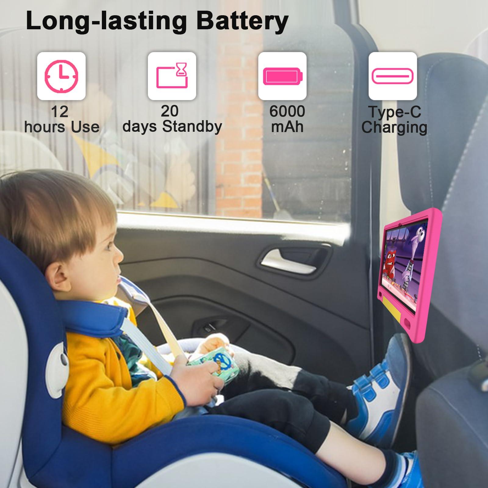 VNEIMQN Kids Tablet, 10.1 Inch Tablet for Kids, Android 14, 64GB, Octa-Core CPU, WiFi, Big Battery, Kids Conten, Parental Control, HD Display Children Age 3-12, Bluetooth, Pink Shockproof Case - Image 4