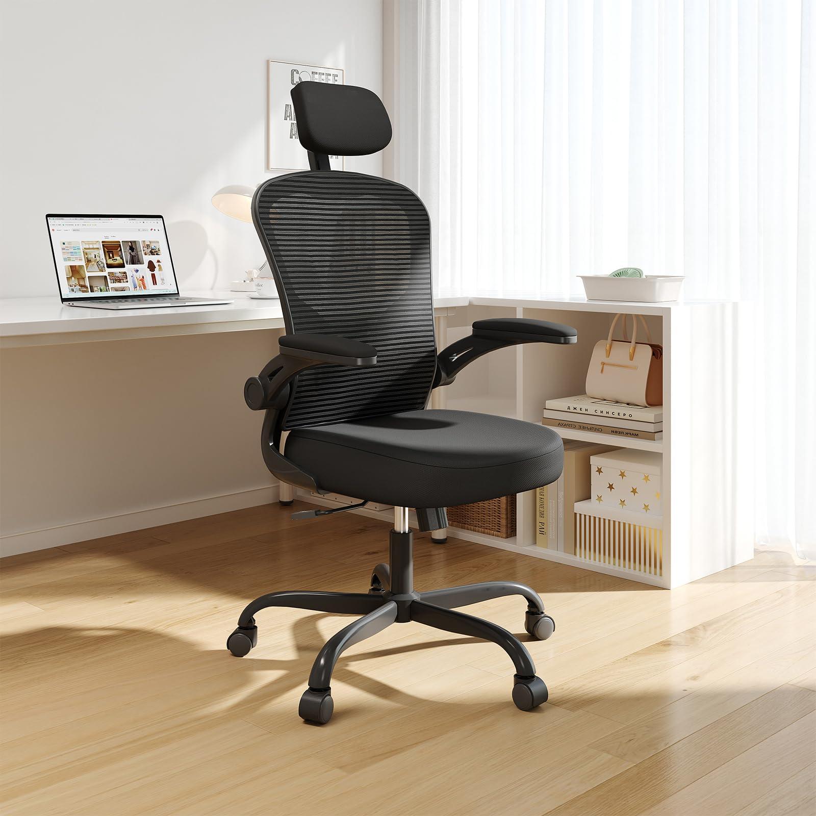 Office Chair Ergonomic Desk Chair, 330LBS Capacity, High Back Computer Chair for Long Hours Comfortable, Rolling Swivel Executive Task Chair for Home Office with Flip-up Armrests, Black - Image 9