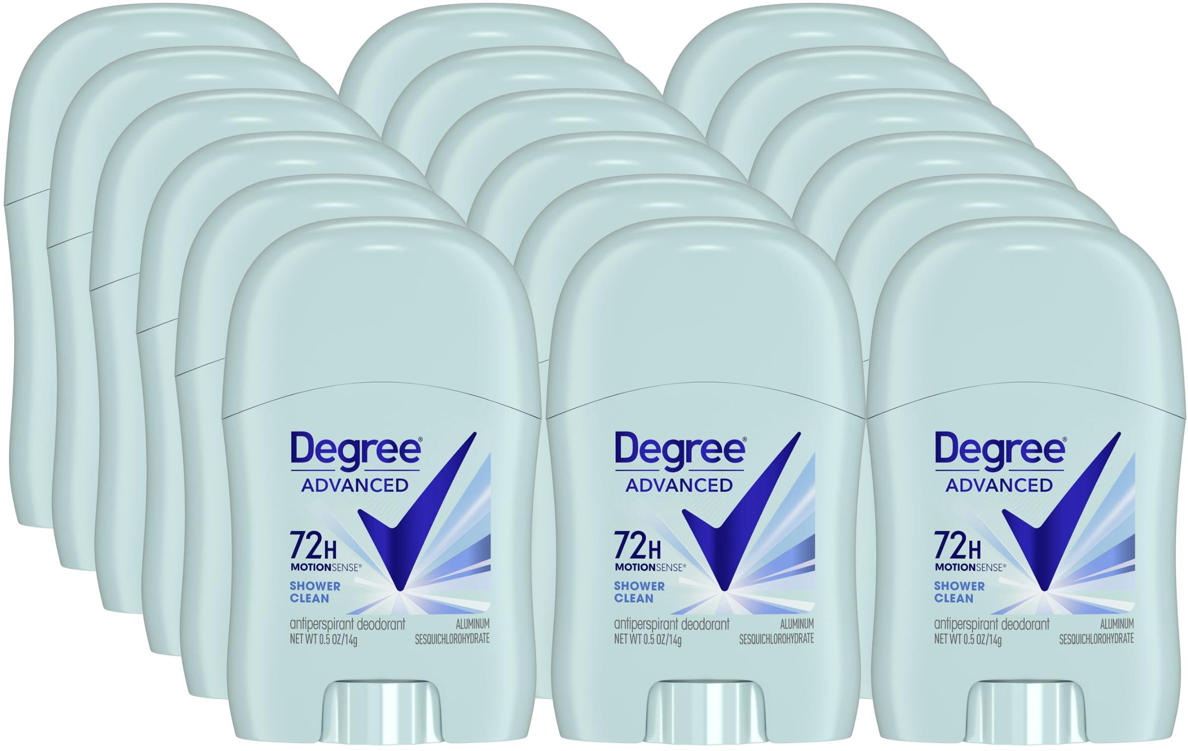 Degree Women’s Travel Deodorant Shower Clean 18-Pack – 72H Body Heat Activated Mini Antiperspirant, 0.5 Oz Ea