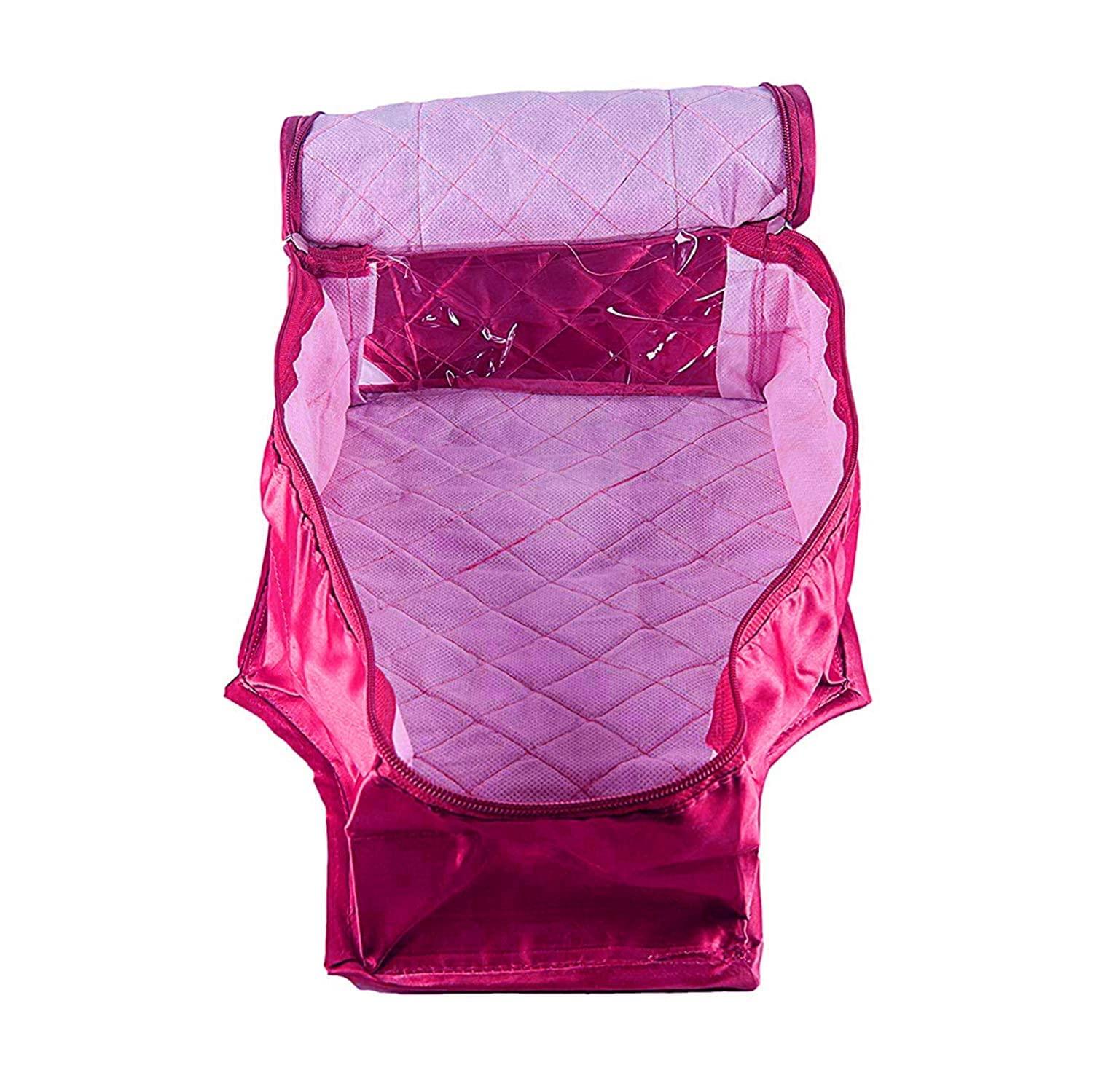atorakushon 6 Piece Fabric Satin Blouse Cover Clothes Storage Bag Set With Transparent Window Wardrobe Garments Organizers (Pink) - Image 6