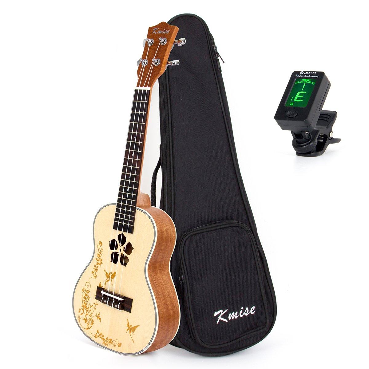 Concert Ukulele,Kmise Ukelele 23 Inch Solid Spruce Ukalalee with Bag and Digital Tuner for Beginners Adults - Image 1