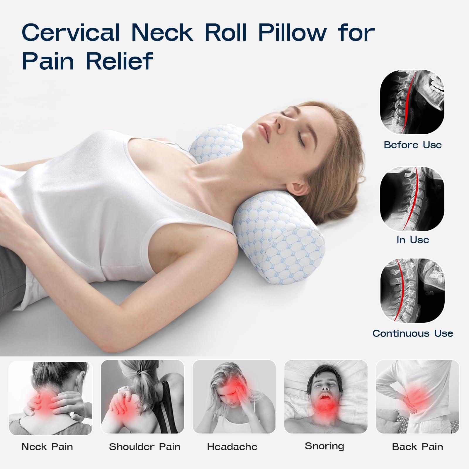 Neck Roll Cervical Pillow for Neck Pain Relief - Memory Foam Neck Pillow for Bed | Round Neck Pillows for Sleeping, 16 * 6.3 * 6.3inch (Cool-Blue) - Image 3