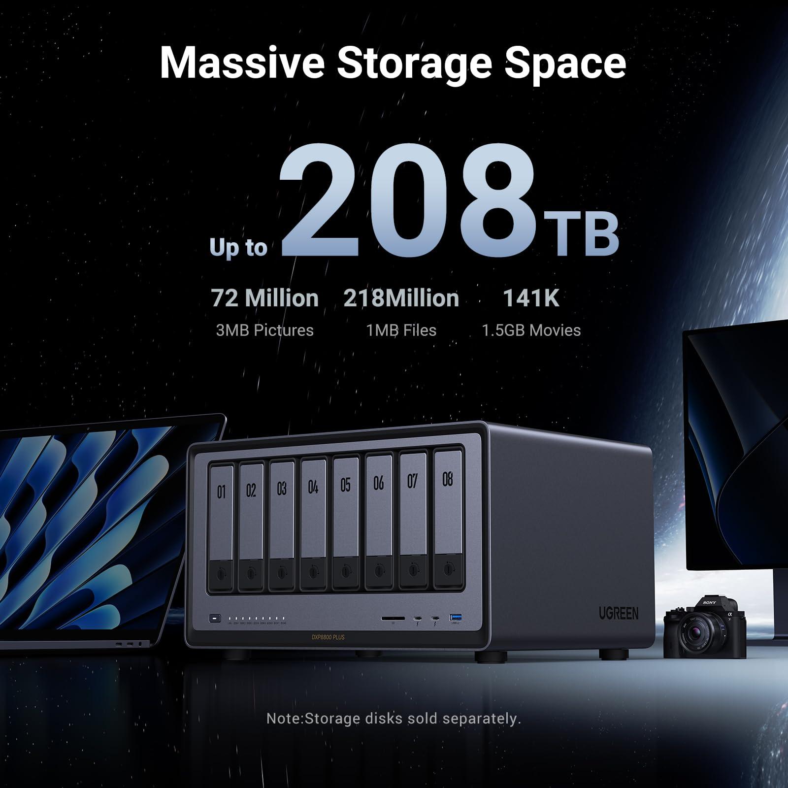 UGREEN NASync DXP8800 Plus 8-Bay Desktop NAS, Intel i5 1235u 10-Core CPU, 8GB DDR5 RAM, 128G SSD, 2 * 10GbE, 2 * M.2 NVMe Slots, 8K HDMI, 2 * TBT4, Network Attached Storage (Diskless) - Image 2