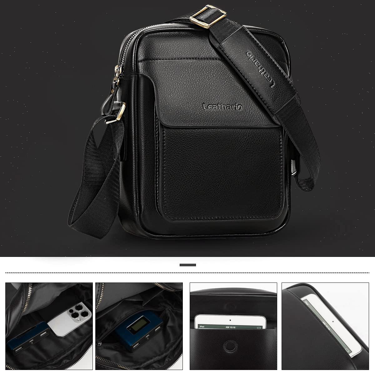 Leathario Crossbody Bag For Men Vegan Leather Shoulder Messenger Purse Sling Satchel Bag For Work Business Travel - Image 3