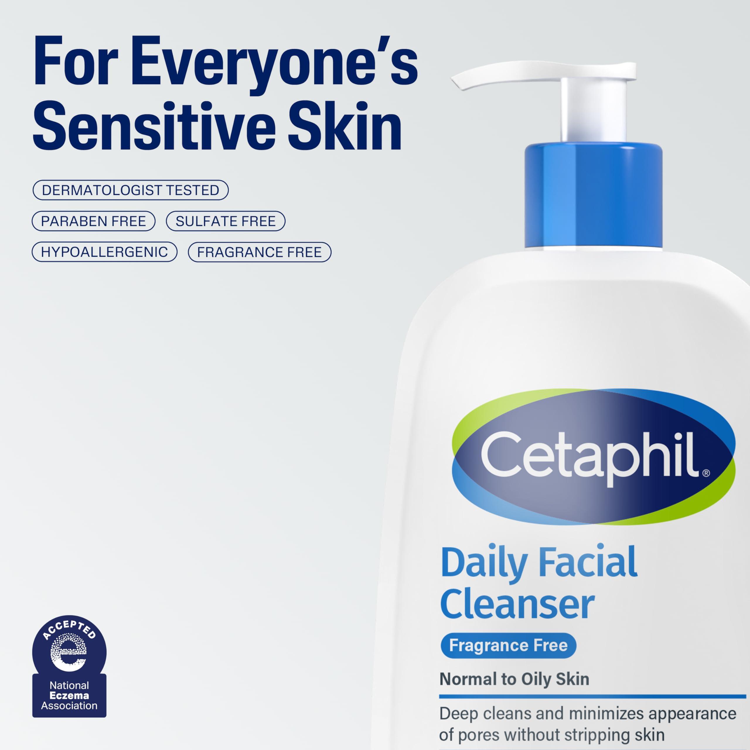 Cetaphil Face Wash, Daily Facial Cleanser for Sensitive, Combination to Oily Skin, 16 Oz, Fragrance Free, Gentle Foaming, Soap Free, Hypoallergenic - Image 8