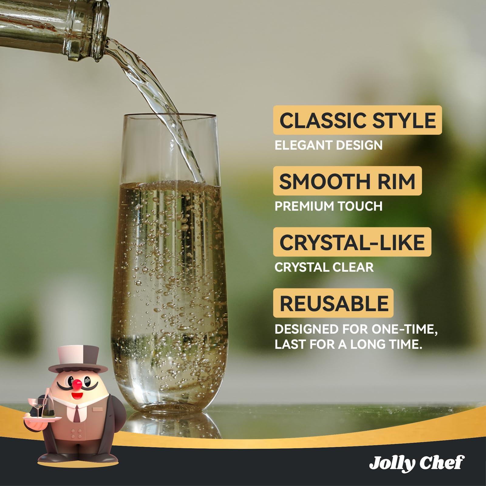 JOLLY CHEF 48 Pack Stemless Plastic Champagne Flutes 9 oz, Crystal Clear Stemless Plastic Toasting Glasses, Clear Disposable Unbreakable Drinkware Ideal for Wedding, Birthday, Party - Image 4