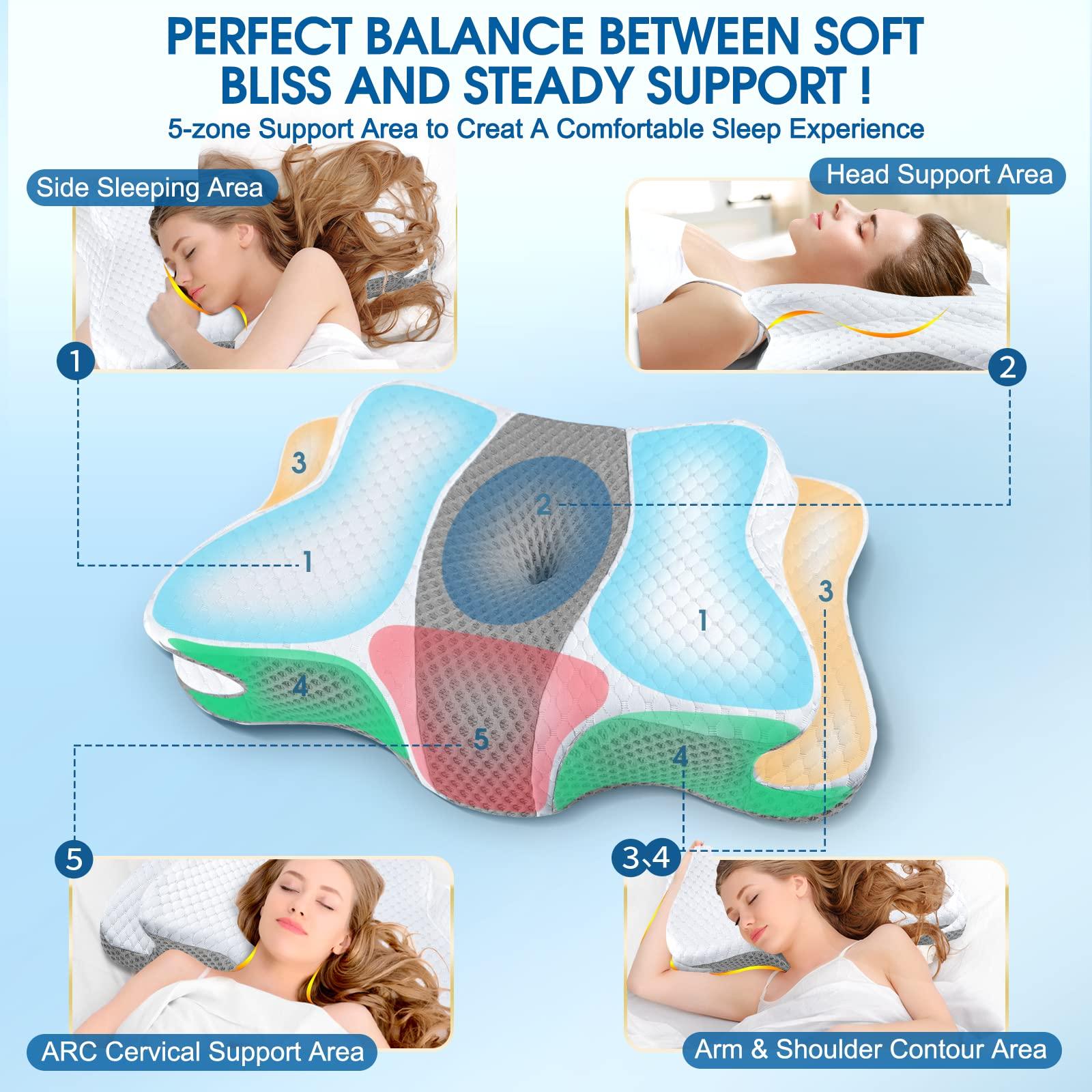 CHxxy Memory Foam Pillows, Cervical Pillow for Neck and Shoulder Pain Relief, Ergonomic Contour Bed Pillow, Soft for Side Sleep Stomach Sleeping and Back Sleeper - Image 4