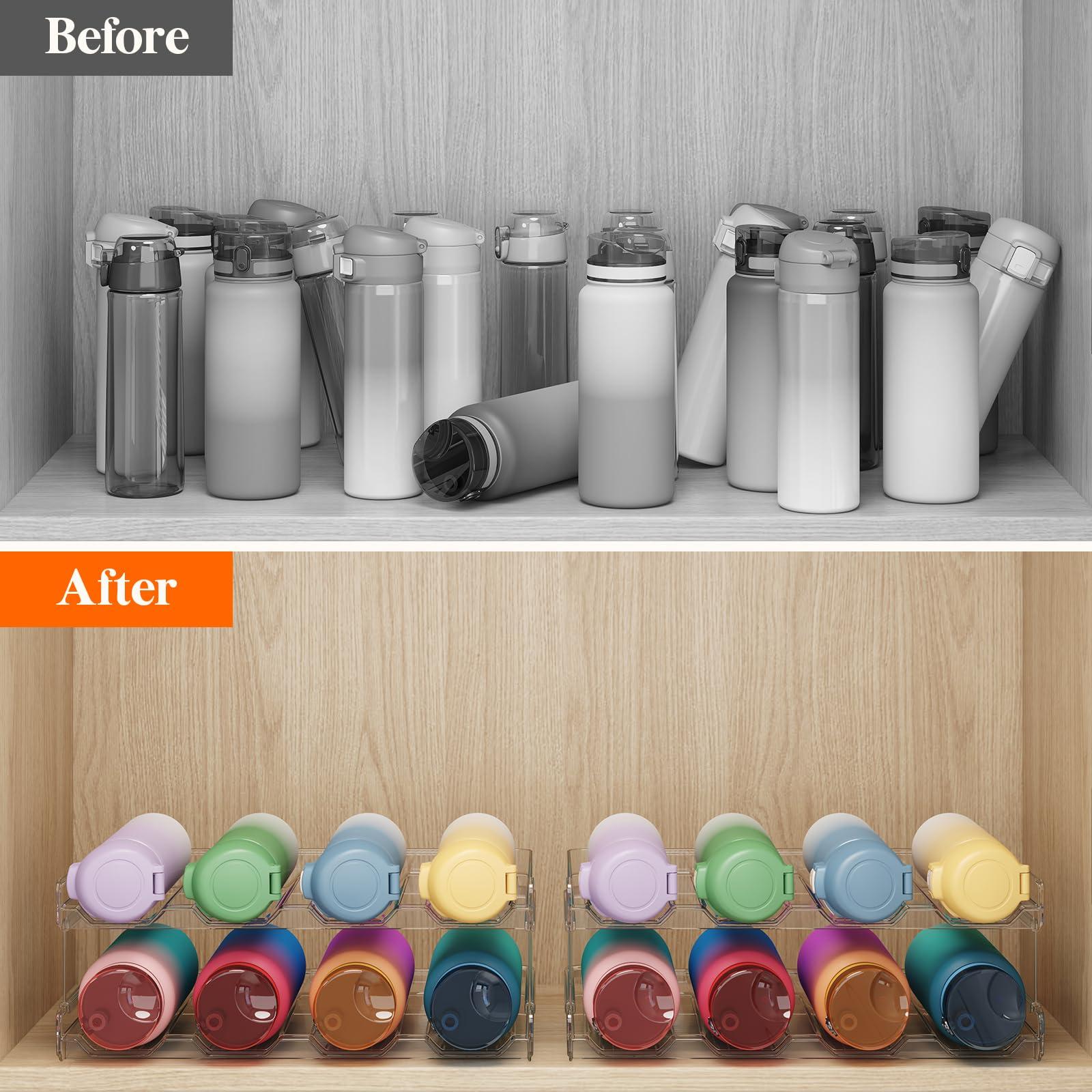 Lifewit Stackable Water Bottle Organizer/Holder for Cabinet Fridge, Kitchen Pantry Organization and Storage, Plastic Wine Racks, Tumbler Travel Mug Cup Holder, 2Pack, Hold 8 Bottles - Image 4