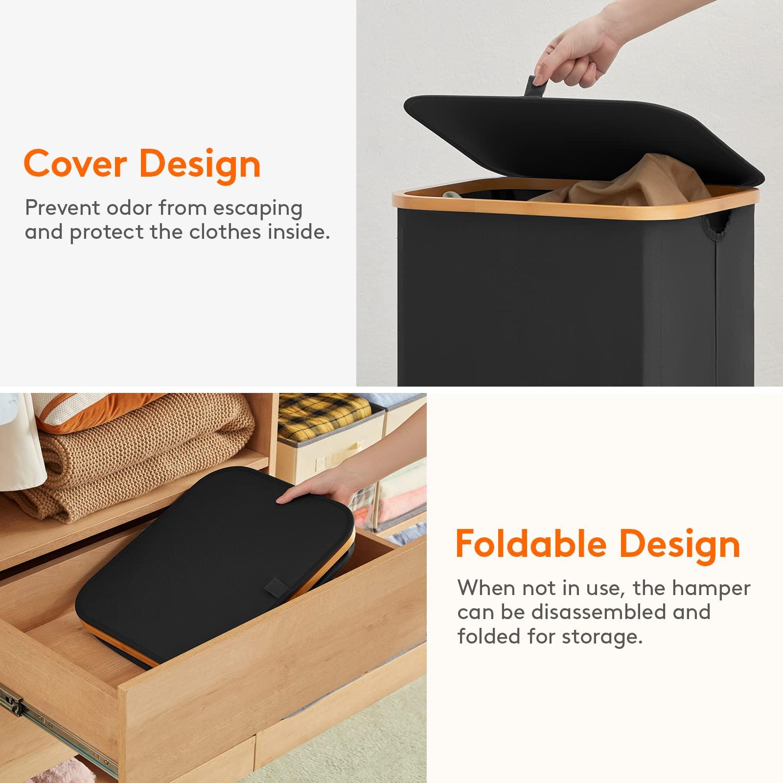 Lifewit 100L Laundry Basket with Lid, Clothes Hampers for Laundry with Bamboo Handles and A Removable Bag, Large Foldable Laundry Hamper for Bedroom, Bathroom, Dorm, Laundry Room, Black - Image 8