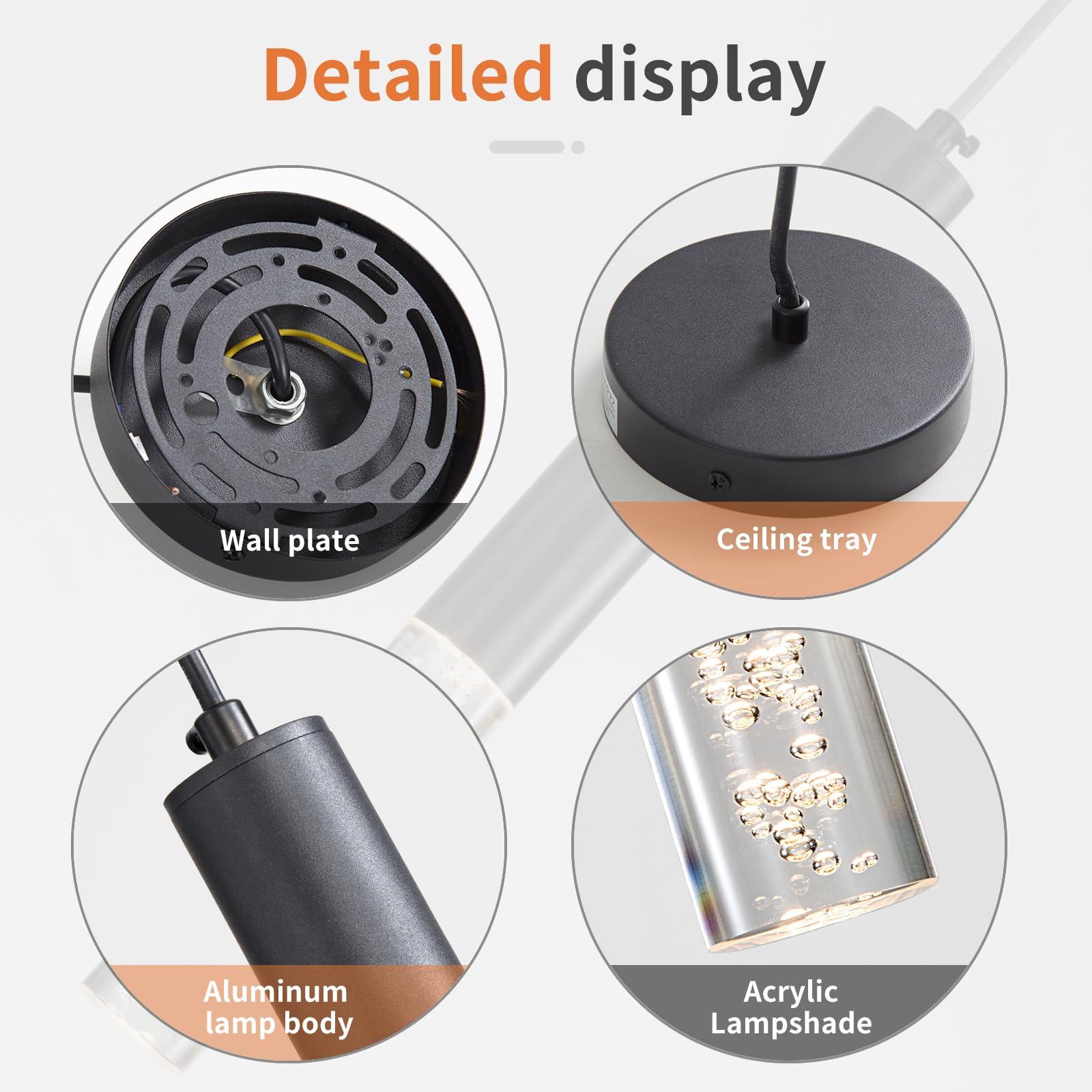 Daoseolo 3 Pack Pendant Lights Kitchen Island, LED Bubble Acrylic Island Lighting Fixtures, 3 Color 3000K/4500K/6500K, Modern Cylinder Ceiling Hanging Light for Bedroom, Bar, Dining Room, Bathroom - Image 5
