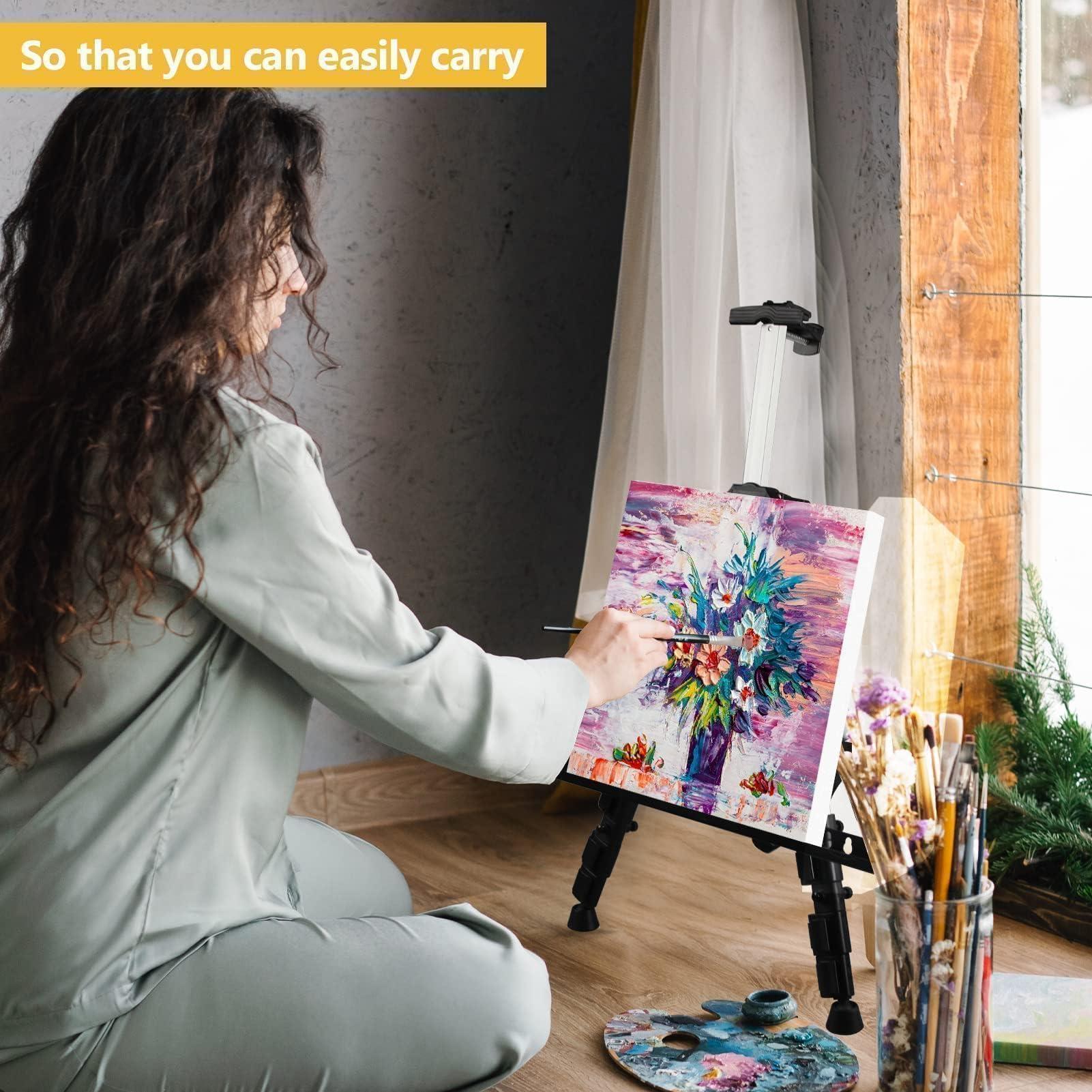 Art Easel Stand for Painting and Sign - RRFTOK Aluminum 66 Inch Metal Tripod Adjustable Portable Easels for Display - Canvas Stand for Table Top Floor Drawing for Artists Adult Holder or Teen - Image 2