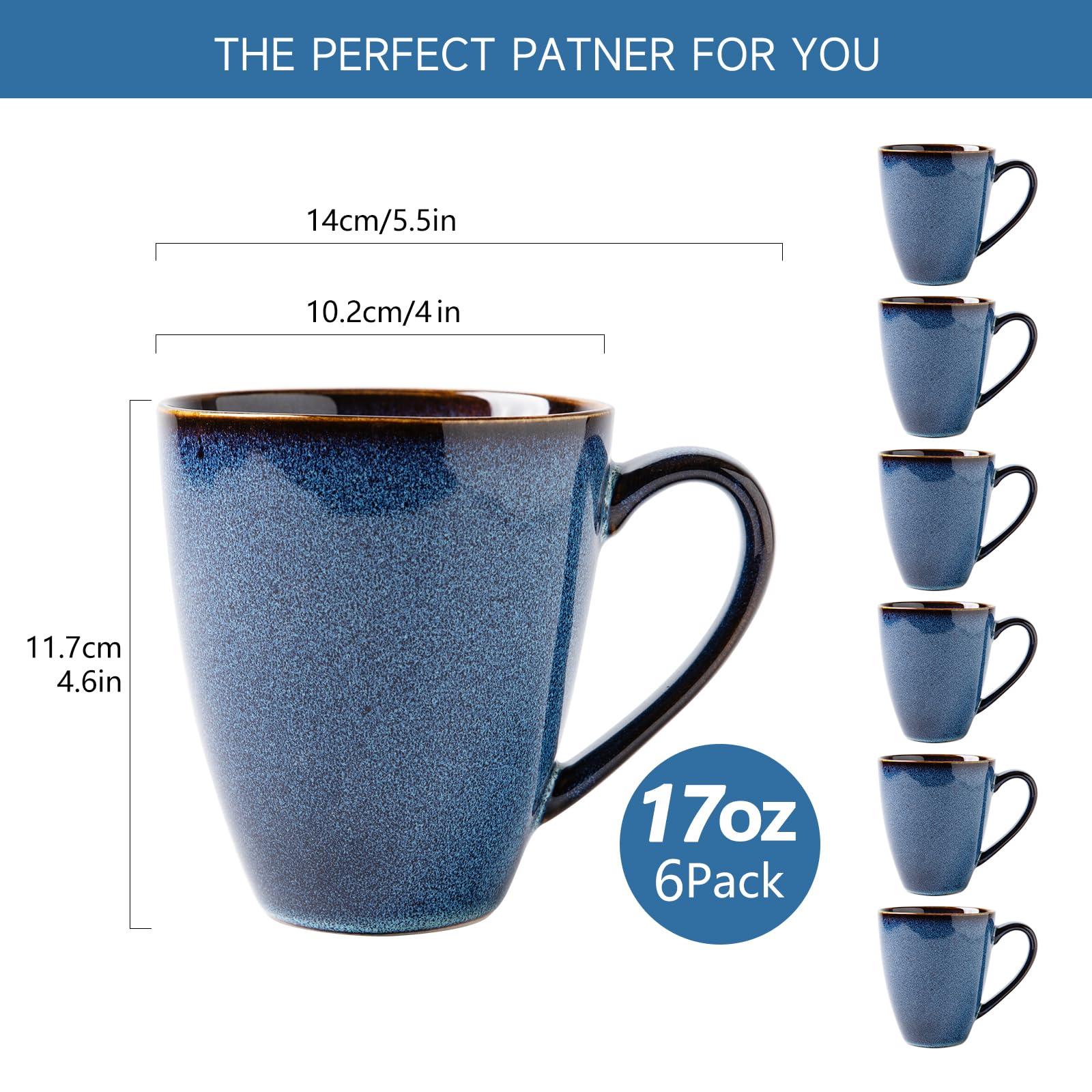 MONITO 17 OZ Coffee Mugs Set of 6, Large Ceramic Blue Coffee Mugs Set with handle for Tea/Latte/Milk/Cocoa, Funny Tea Cups for Office and Home, Engagement Gifts. (Starry Blue) - Image 3