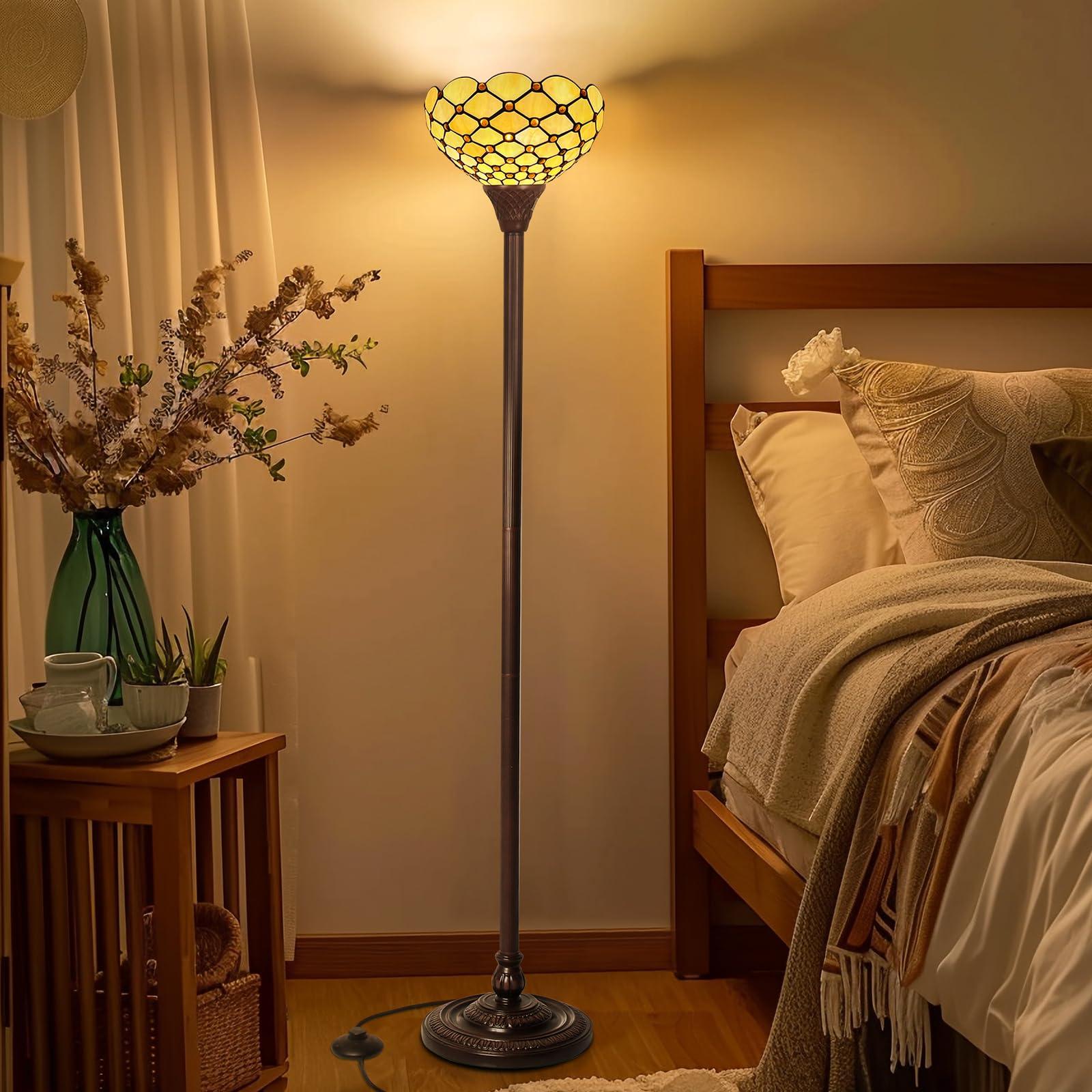 Capulina Tiffany Torchiere Floor Lamp 70 Inches Height Industrial Pole Vintage Amber Beads Style Standing Floor Light for Home Office Living Room Bedroom Farmhouse - Image 2