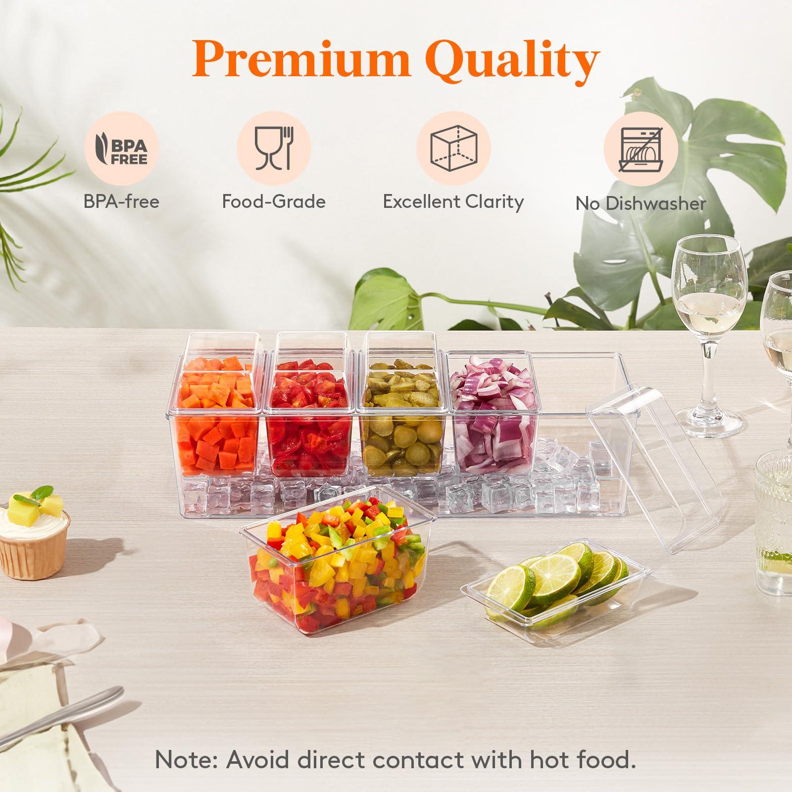 Lifewit Ice Chilled Condiment Caddy with 5 Containers(2.5 cup), Condiment Server with Separate Lids, Serving Tray Platter with Removable Dishes for Bar Accessories, Fruit, Salad, Taco, Party Garnish - Image 6