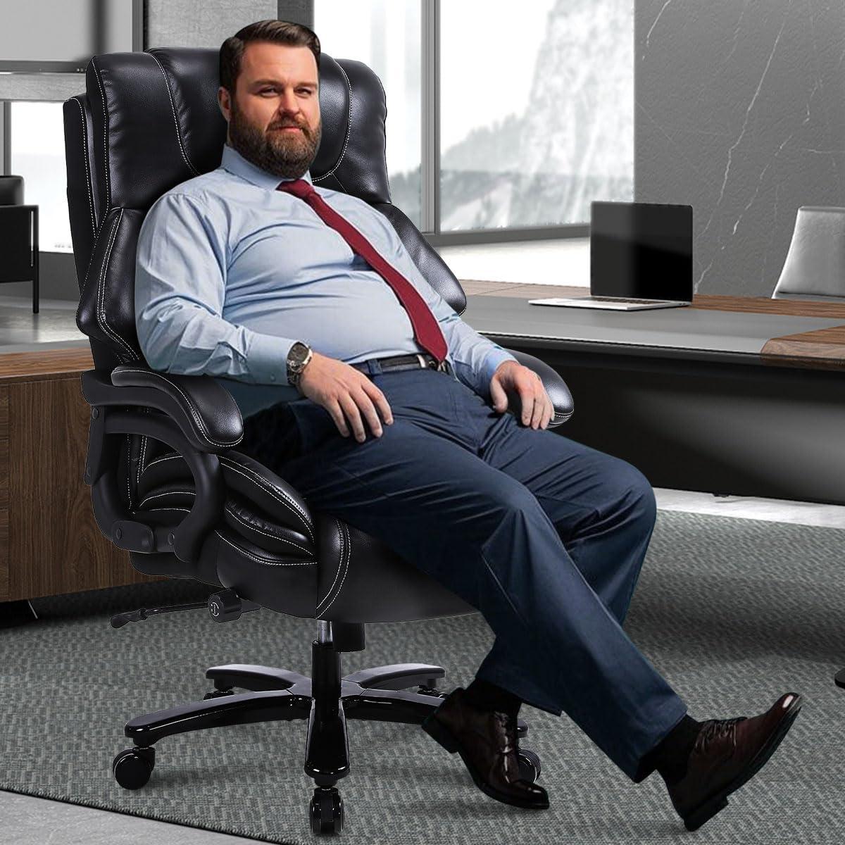 Big and Tall Office Chair 650lbs Heavy Duty Executive Chair with Adjustable Lumbar Support, Wide Seat, Ergonomic High-Back Leather Desk Chair for Heavy People - Image 2
