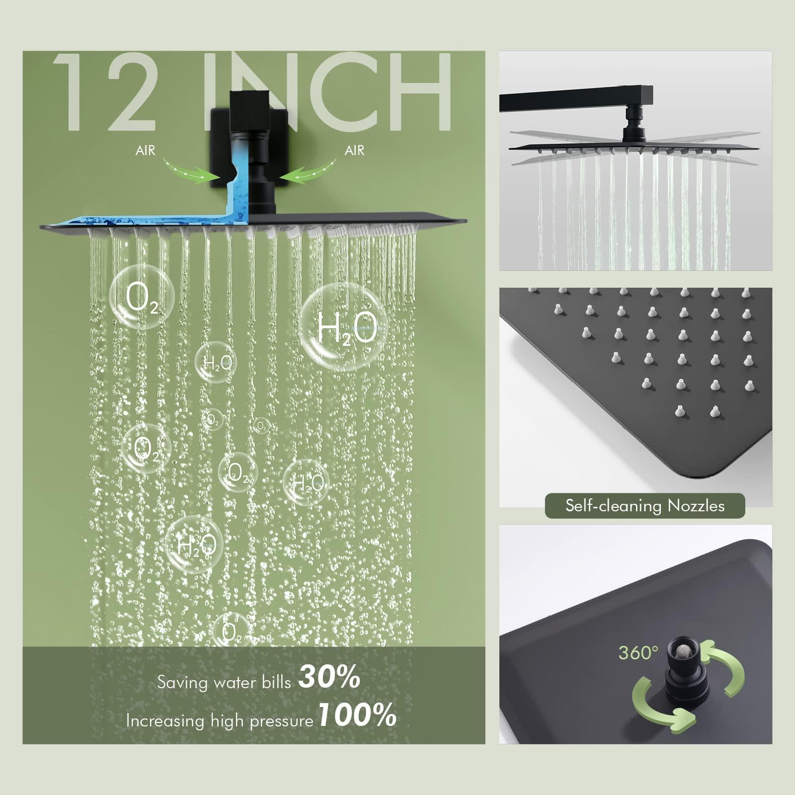 Shower Faucets Sets Matte Black Shower System with Body Jets,Bostingner 12" Rain Shower Head with Handheld Spray,Can Use at Same Time,3 Way Push Button Diverter Shower Set with Valve Kit Complete - Image 3