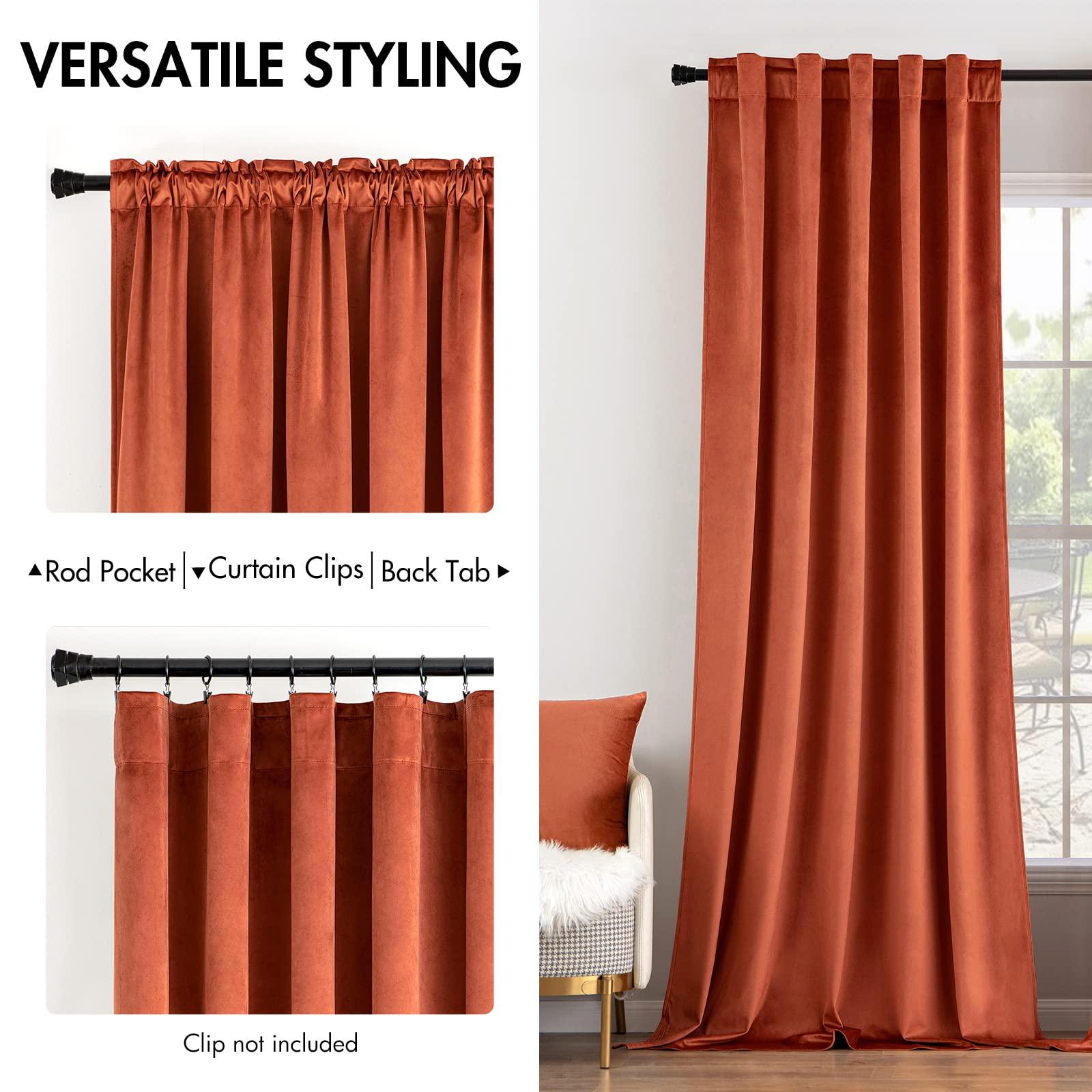 MIULEE Velvet Curtains 84 inches 2 Panels - Luxury Burnt Orange Blackout Curtains for Bedroom Living Room Thermal Insulated Super Soft Window Drapes Rod Pocket & Back Tab, Terracotta Rust Fall Decor - Image 2