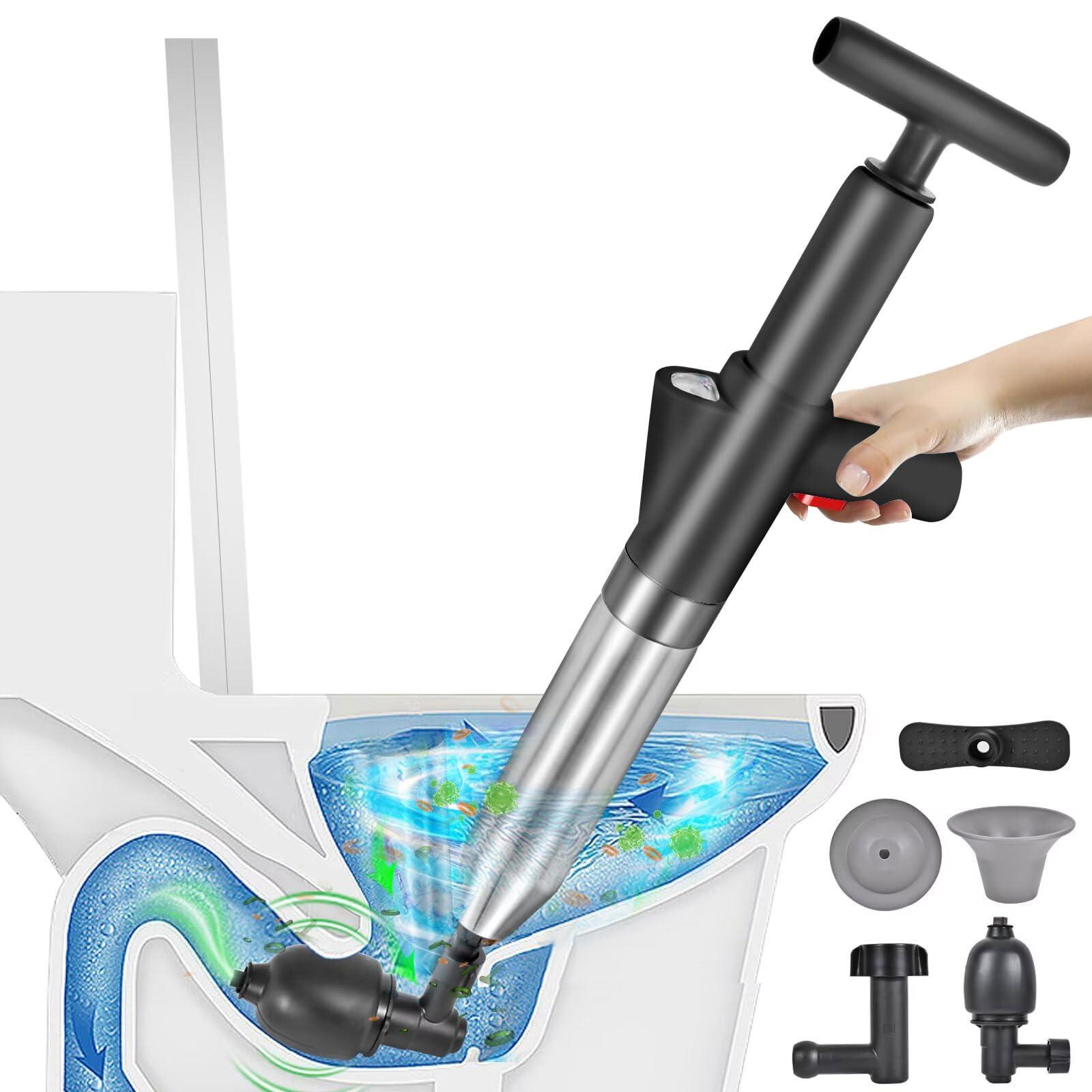 Toilet Plunger High Pressure Air Drain Blaster Gun Drain Clog Remover Tools Air Plunger Heavy Duty Drain Powerful Plungers for Toilet Unclog Toilet, Floor Drain, Bathroom（Black）