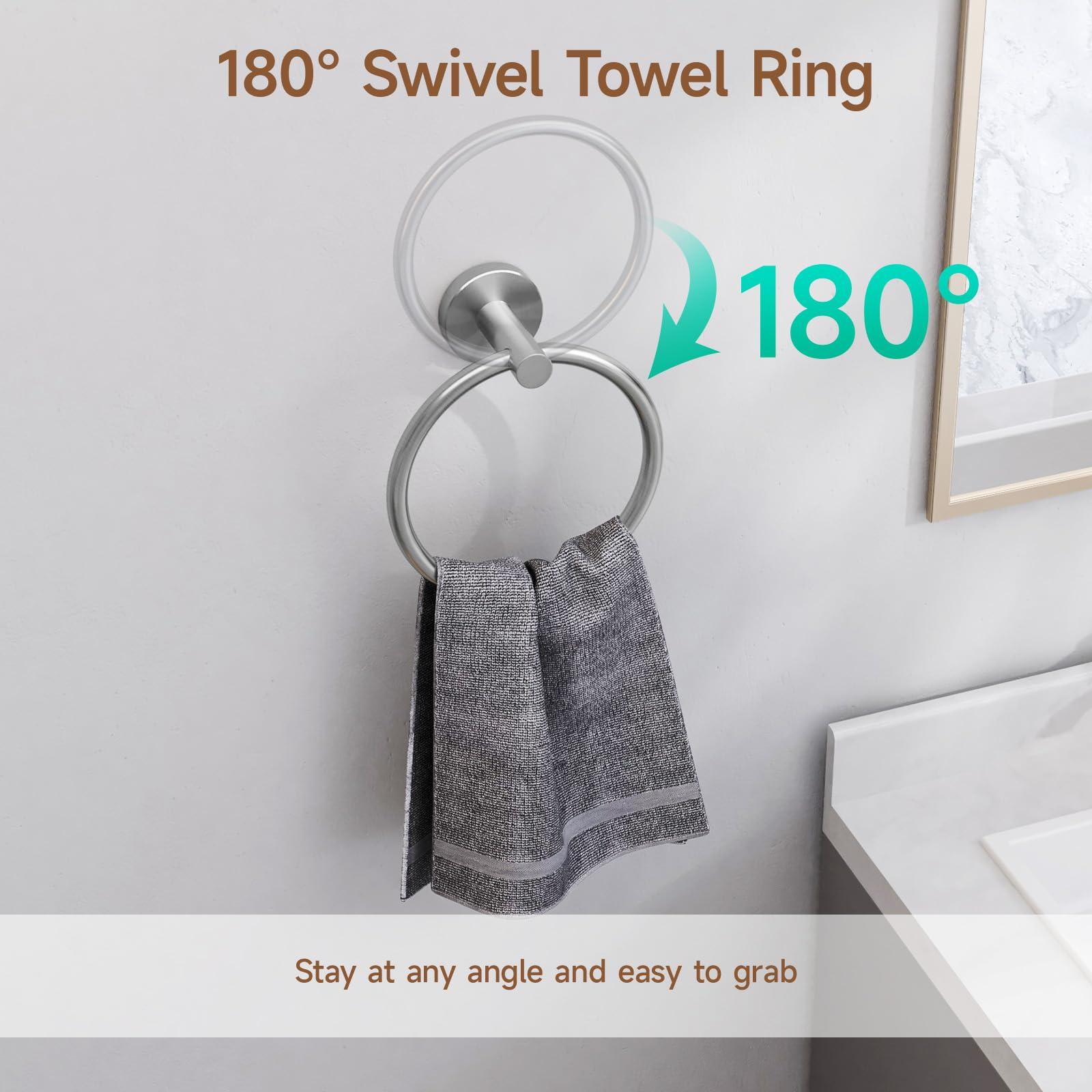 USHOWER Brushed Nickel Bathroom Hardware Set, Modern 24-Inch Towel Bar Set Wall Mounted, Durable SUS304 Stainless Steel Bathroom Accessories Set, 4-Piece - Image 6