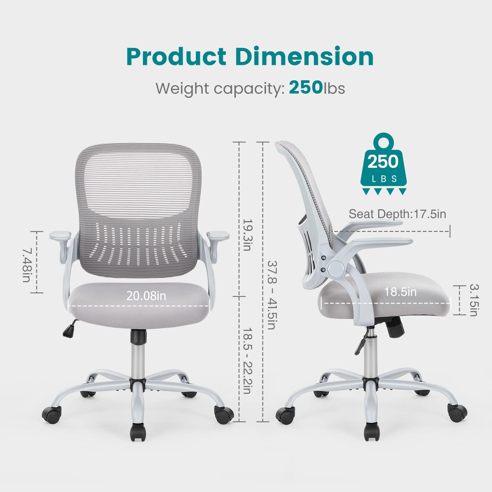 SMUG Home Office Desk Chair, Ergonomic Computer Managerial Executive Chairs Mid-Back Work Swivel Task Chairs with Wheels, Lumbar Support, Comfy Flip-up Armrest for Gaming, Study, Student - Image 3