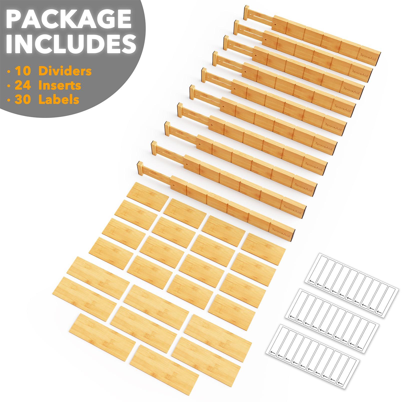 SpaceAid Bamboo Drawer Dividers with Inserts and Labels, Kitchen Adjustable Drawer Organizers, Expandable Organization for Home, Office, Dressers, 10 Dividers with 24 Inserts (17"-22" Natural) - Image 7
