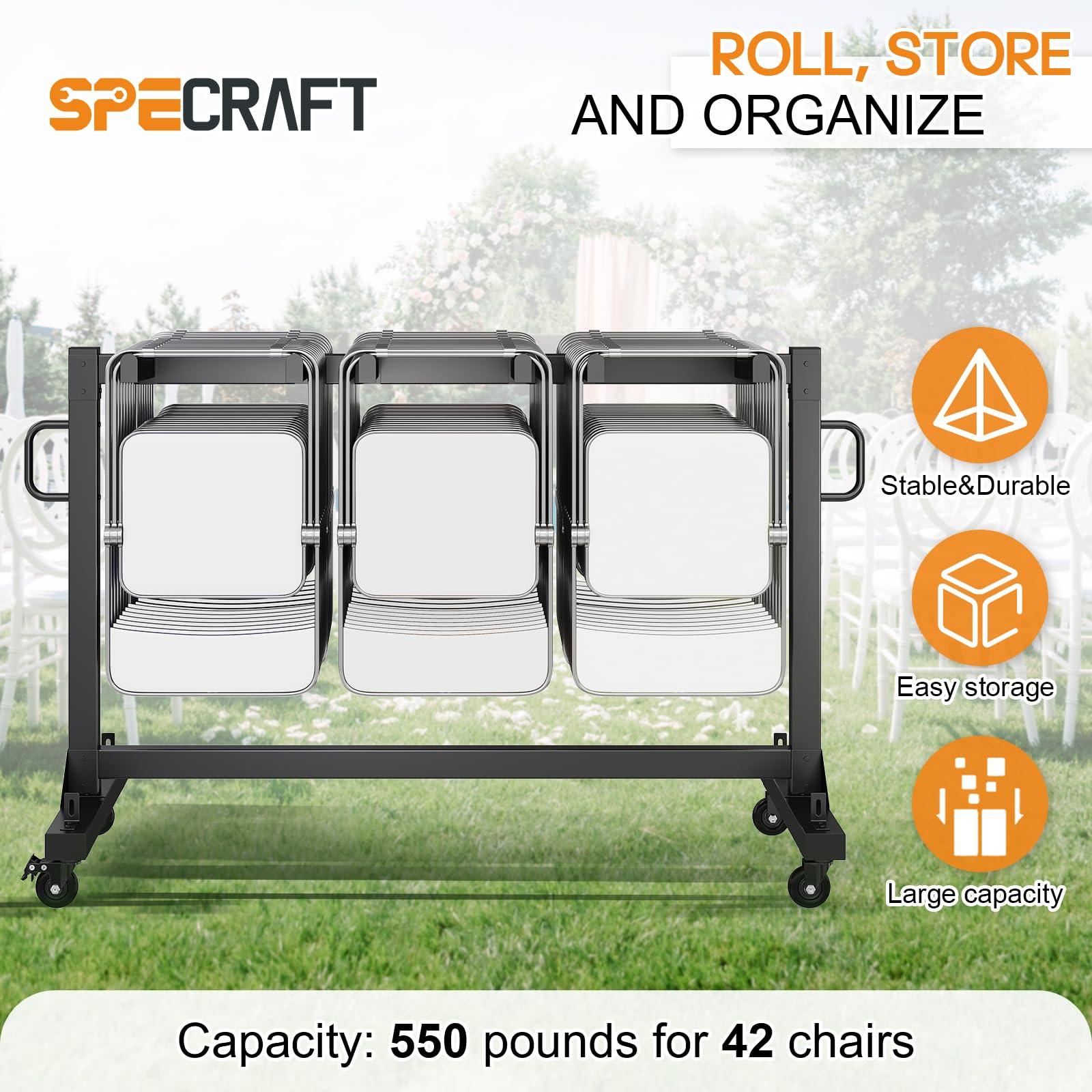 Specraft Folding Chair Rack and Table Cart for 12 Tables or 42 Chairs, 550 lbs Capacity, PU Wheels, Dust Cover, Elastic Cords, Black - Image 7
