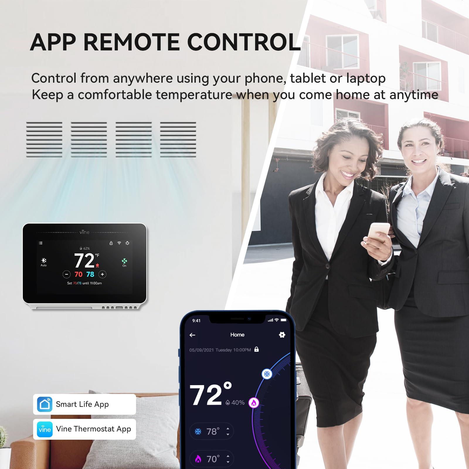 vine Programmable Thermostat for House with 4.3" Touch Screen, WiFi Smart Home Thermostat for AC and Heating, App/Voice Control, Compatible with Alexa and Google Assistant, C-Wire Required, TJ-919T - Image 5