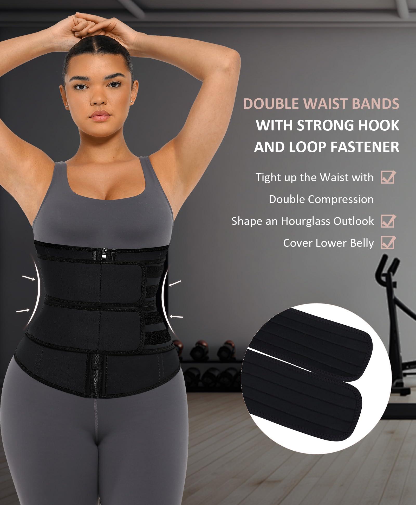 FeelinGirl Waist Trainer for Women Belly Fat Long Torso Sauna Workout 2 Belt With Zipper 7 Steel Bones Corset - Image 2