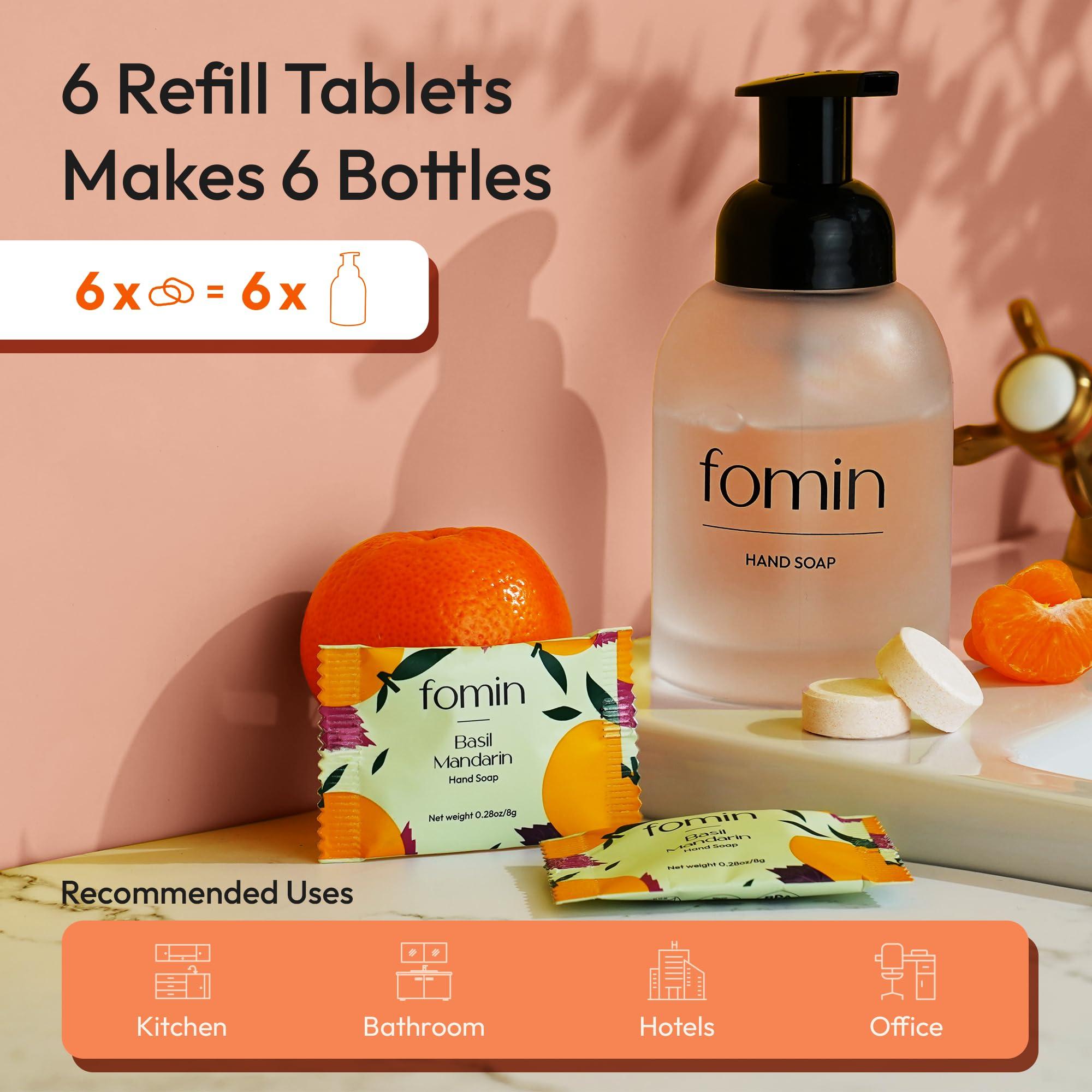 FOMIN Hand Soap Starter Kit - 6 Variety Pack of Foaming Hand Soap Refills + 1 Glass Dispenser - Eco-Friendly Foaming Hand Soap Tablets for All Skin Types - Makes 48 fl oz Soap - Image 4