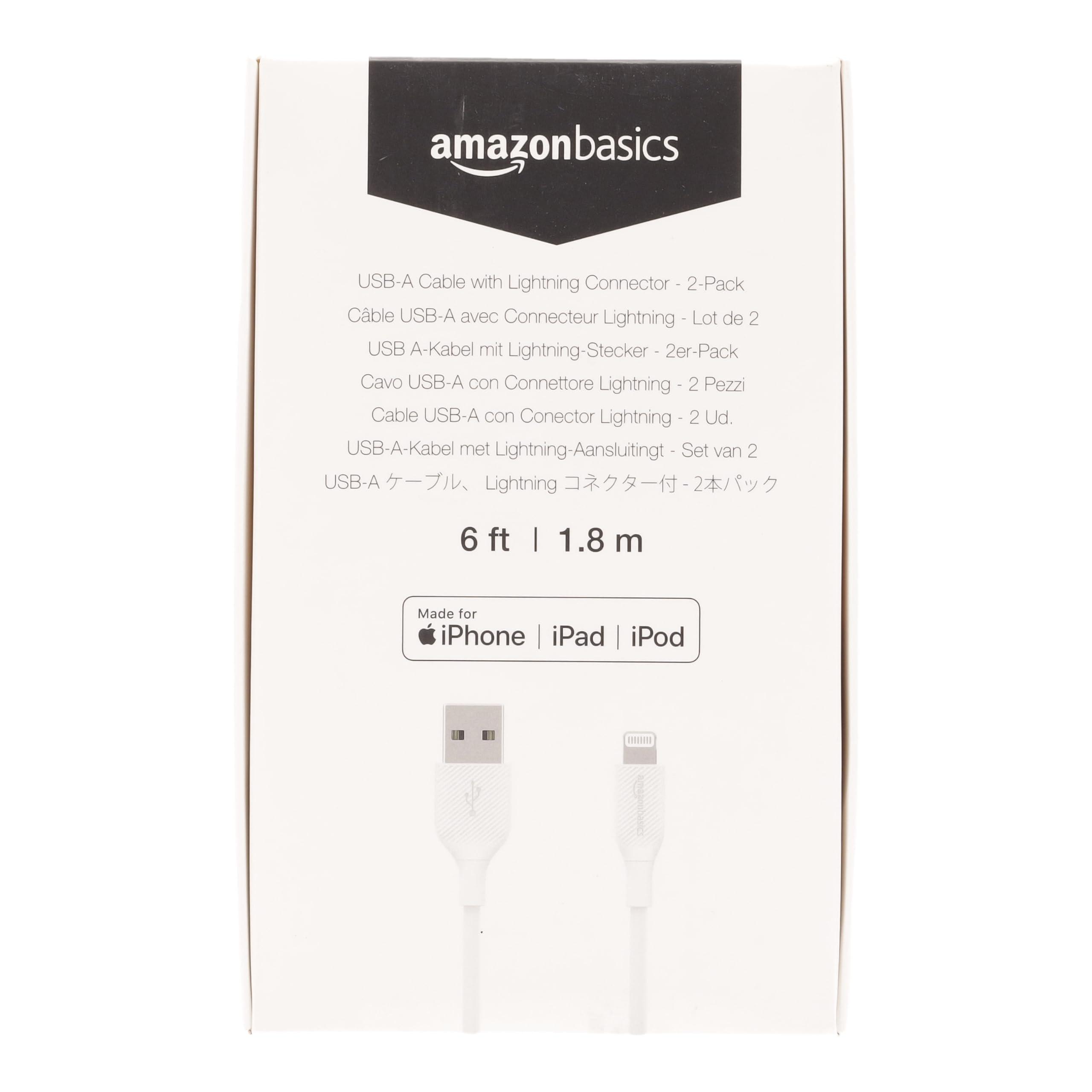 Amazon Basics 2-Pack Fast Charging USB-A to Lightning ABS Durable Charger Cable, MFi Certified for Apple iPhone Charging, iPhone 14 13 12 11 X Xs Pro, Pro Max, Plus, iPad, 6 Foot Length, White - Image 10