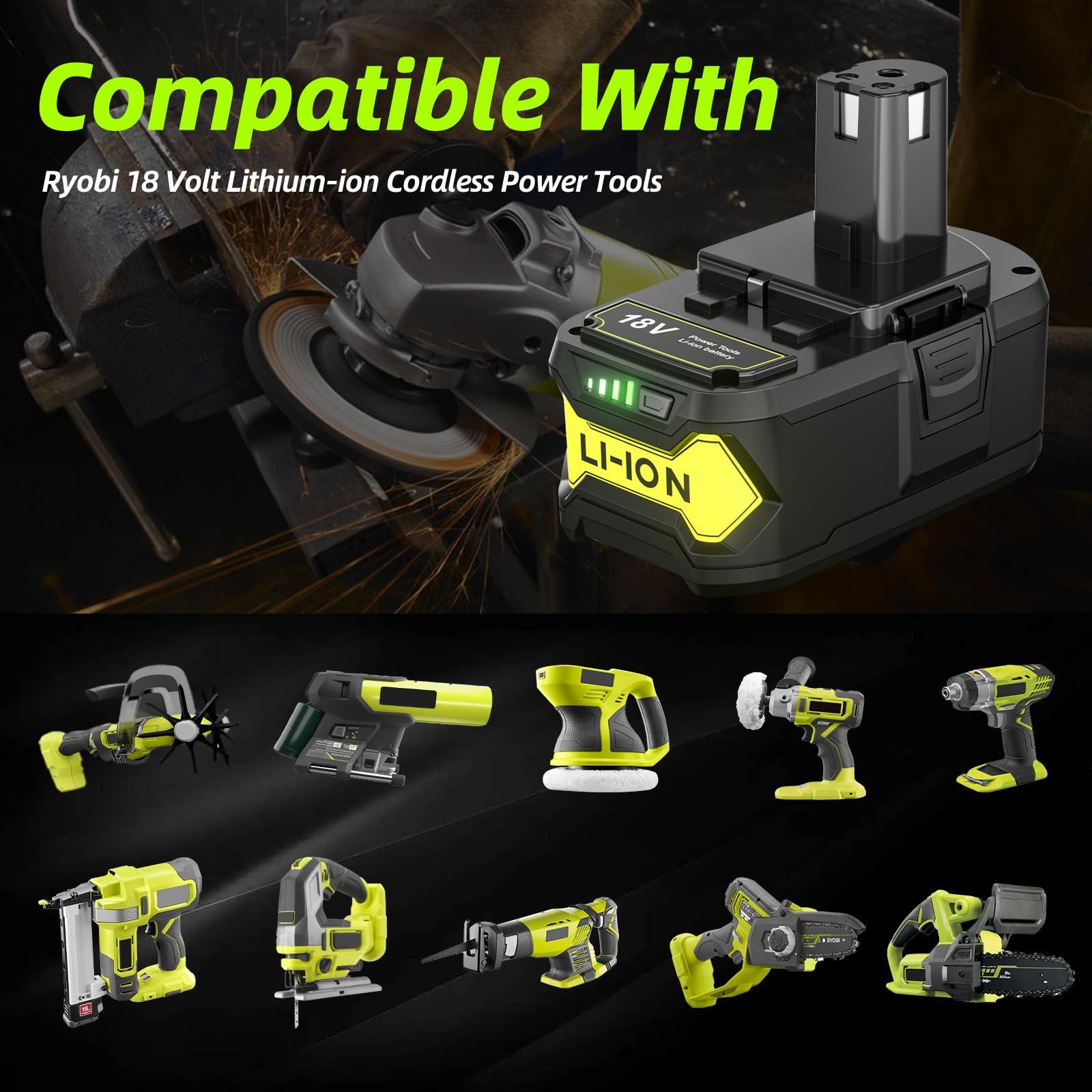 BATTOOL Upgraded 7000mAh Replacement for Ryobi 18V Lithium Battery and Charger Combo Compatible with Ryobi ONE+ 18V Battery P102 P103 P104 P105 P107 P108 P109 Cordless Tools 2Pack with Charger - Image 4