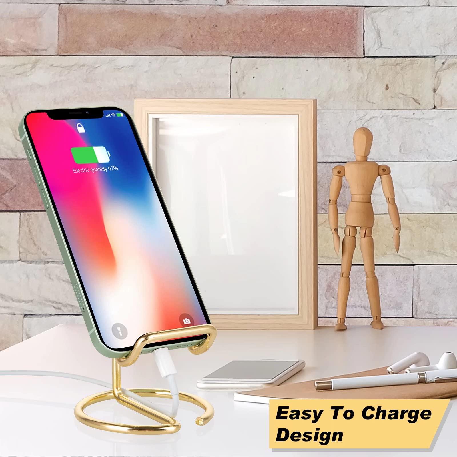 ROPOSY Cell Phone Stand for Desk, Cute Metal Gold Cell Phone Stand Holder Desk Accessories, Compatible with All Mobile Phones, iPhone, Switch, iPad - Image 3