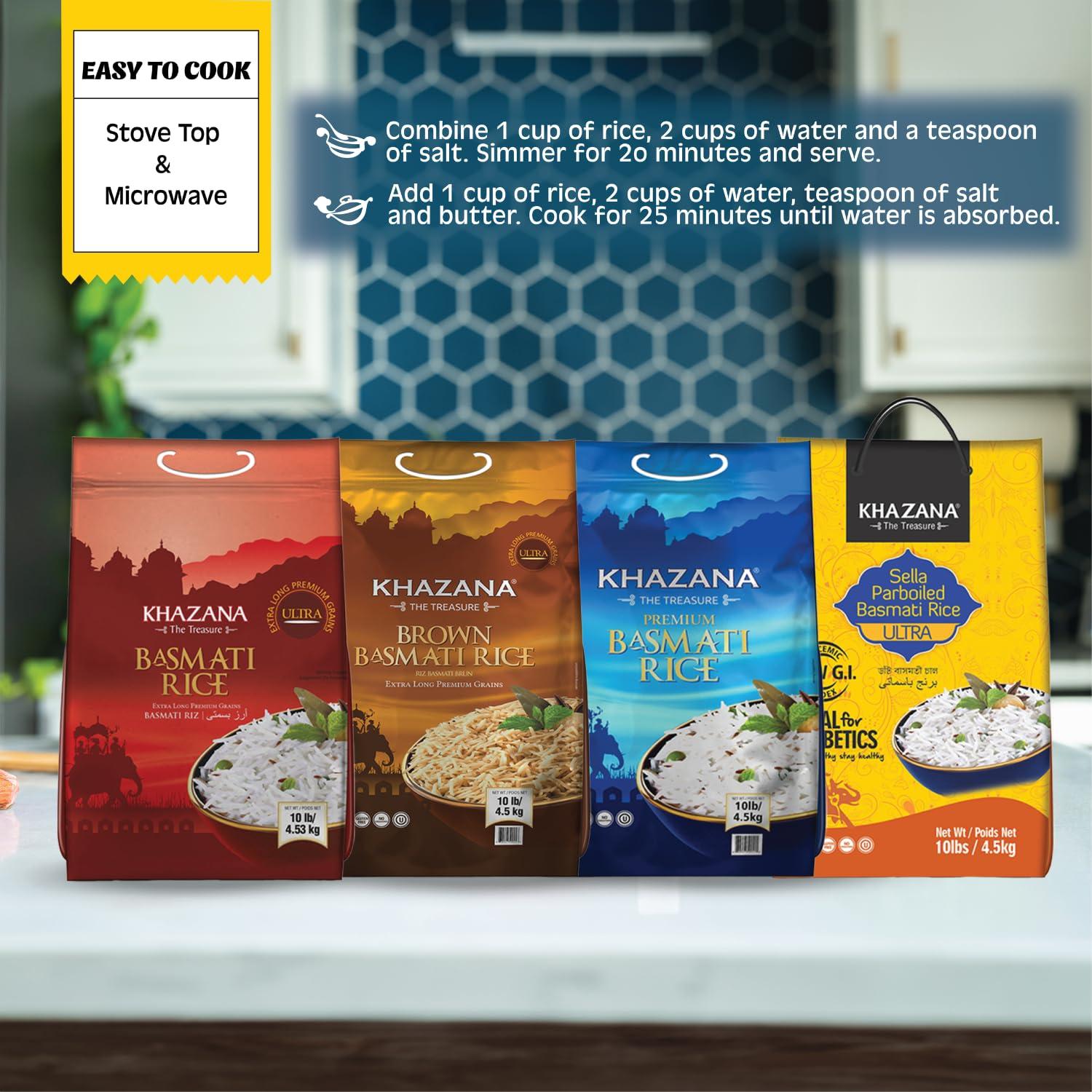 Authentic Ultra Long Sella Parboiled Basmati Rice by Khazana in 10 lb Bag - Aromatic and Flavorful Indian Grain - Non-GMO, Gluten Free, Kosher, Cholesterol Free - Image 6
