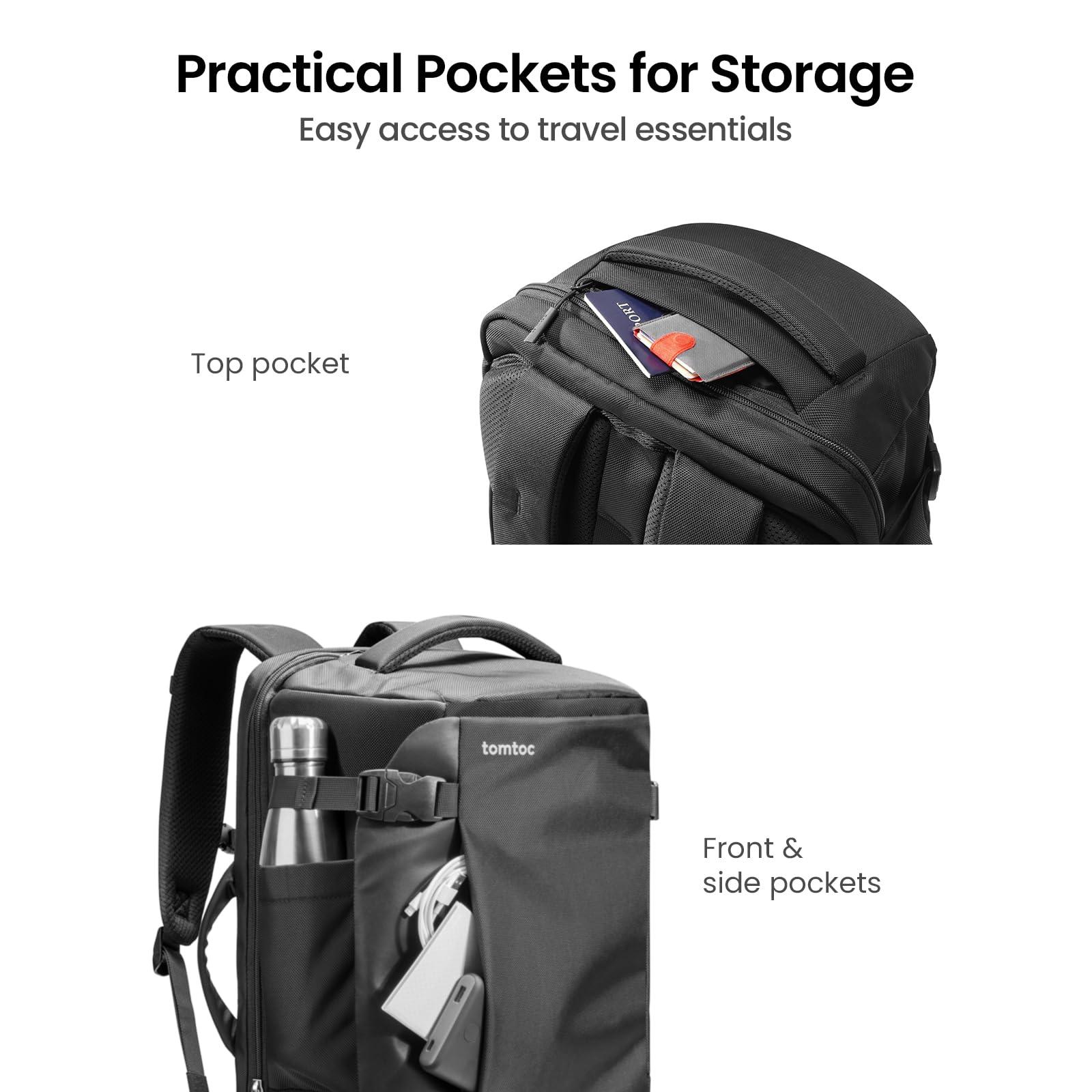 tomtoc Travel Backpack 40L, TSA Friendly Flight Approved Carry-on Luggage Hand Water-resistant Lightweight Business Rucksack, Durable Large Weekender Bag Daypack Fits 17.3 Inch Laptop, PFAS Free - Image 8