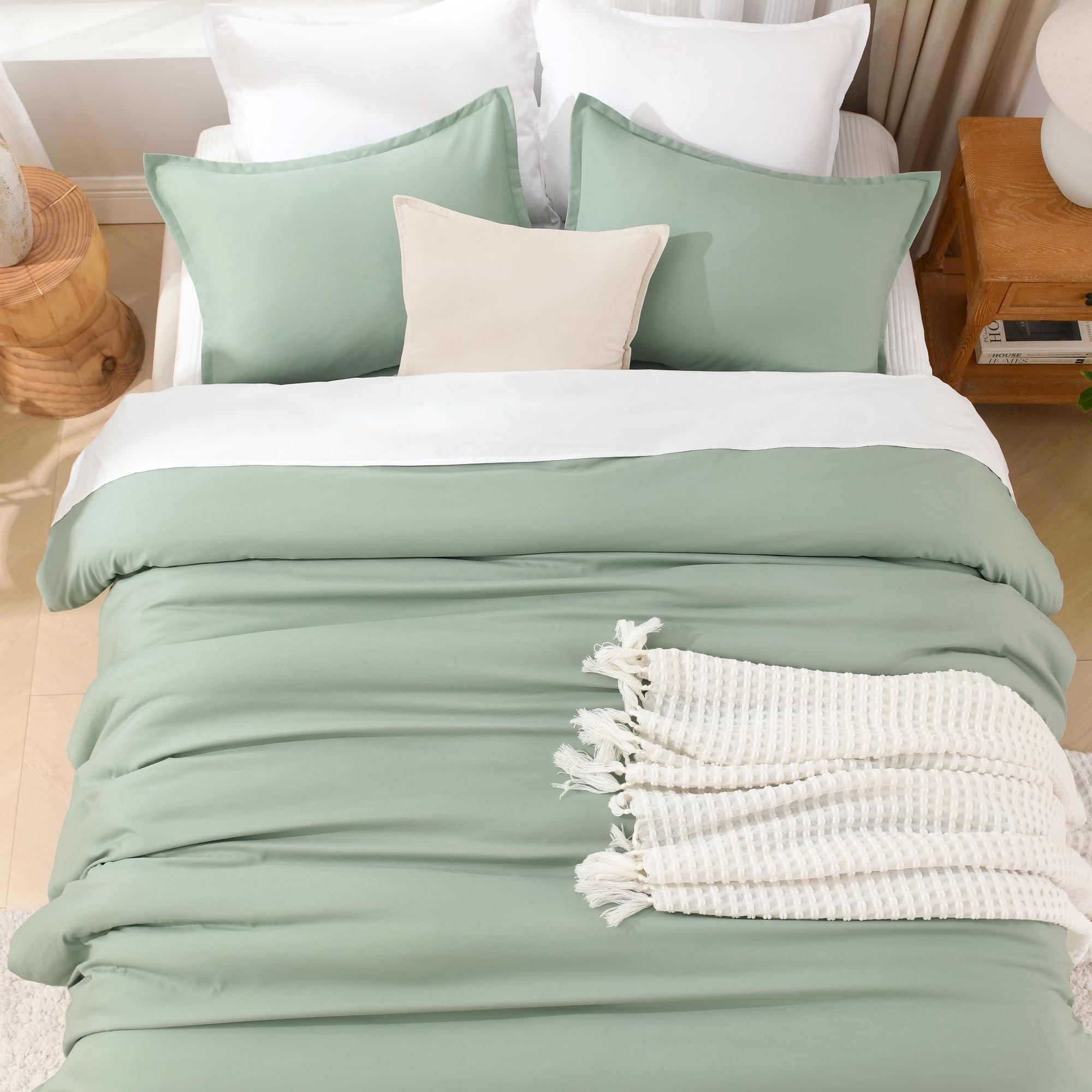 Litanika Queen Comforter Set Sage Green, 3 Pieces Lightweight Comforters Queen Size Solid Bedding Comforters Sets, Down Alternative Comforter Bed Set Quilt Blanket - Image 9