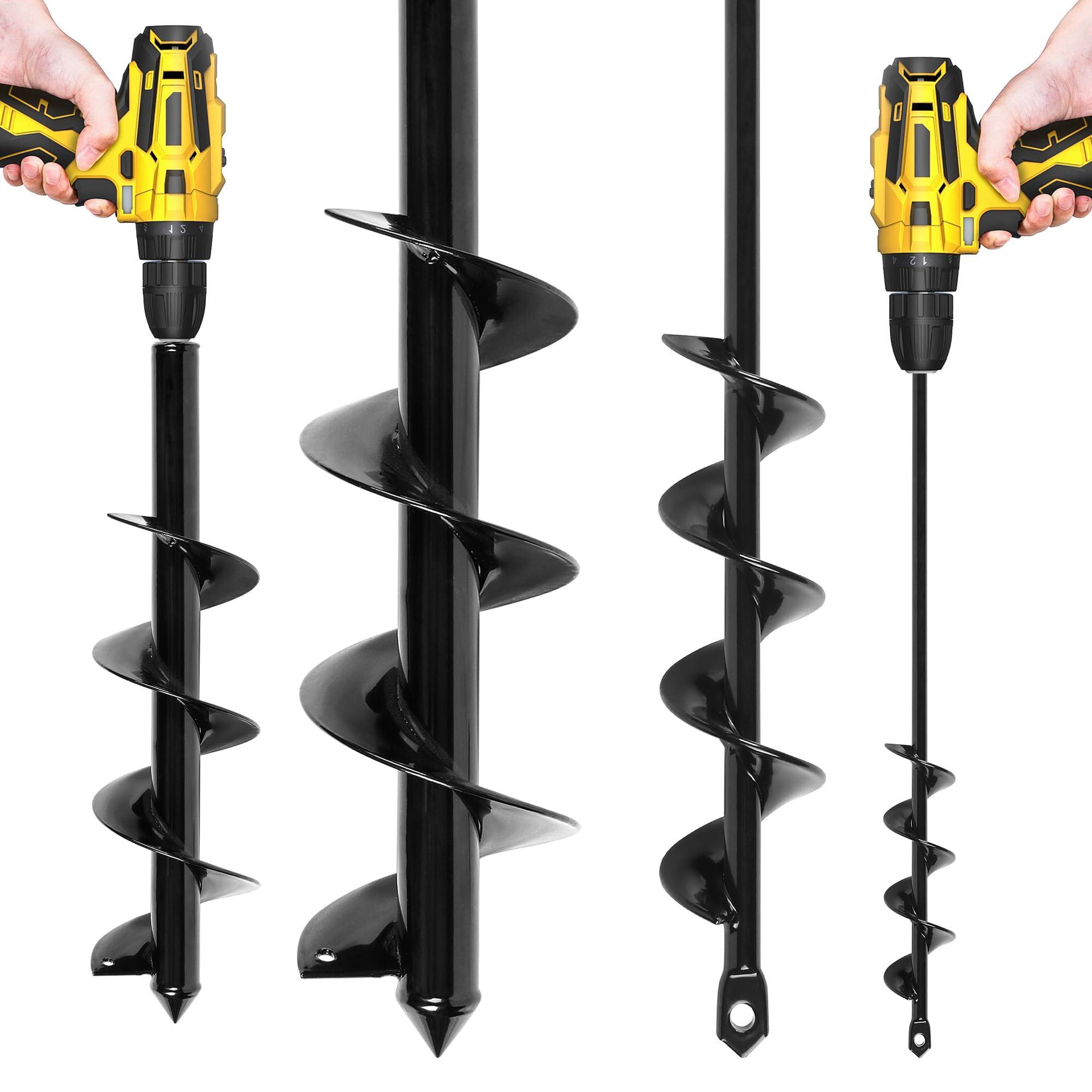 Auger Drill Bits Set for Garden Planting Set of 2-3.5X16 in & 1.6X16 in Spiral Earth Auger Drill Bit for Post Holes Flower Beds & Bulb Planter Tool Black 3/8 inch Hex Drive