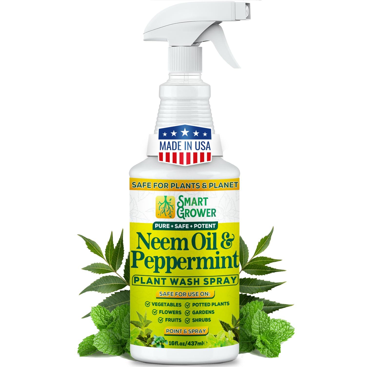 Neem Oil Spray for Plants with Peppermint Oil, Natural Plant Wash Made for Indoor and Outdoor Plants Smart Grower 16oz Easy Ready to Use Spray