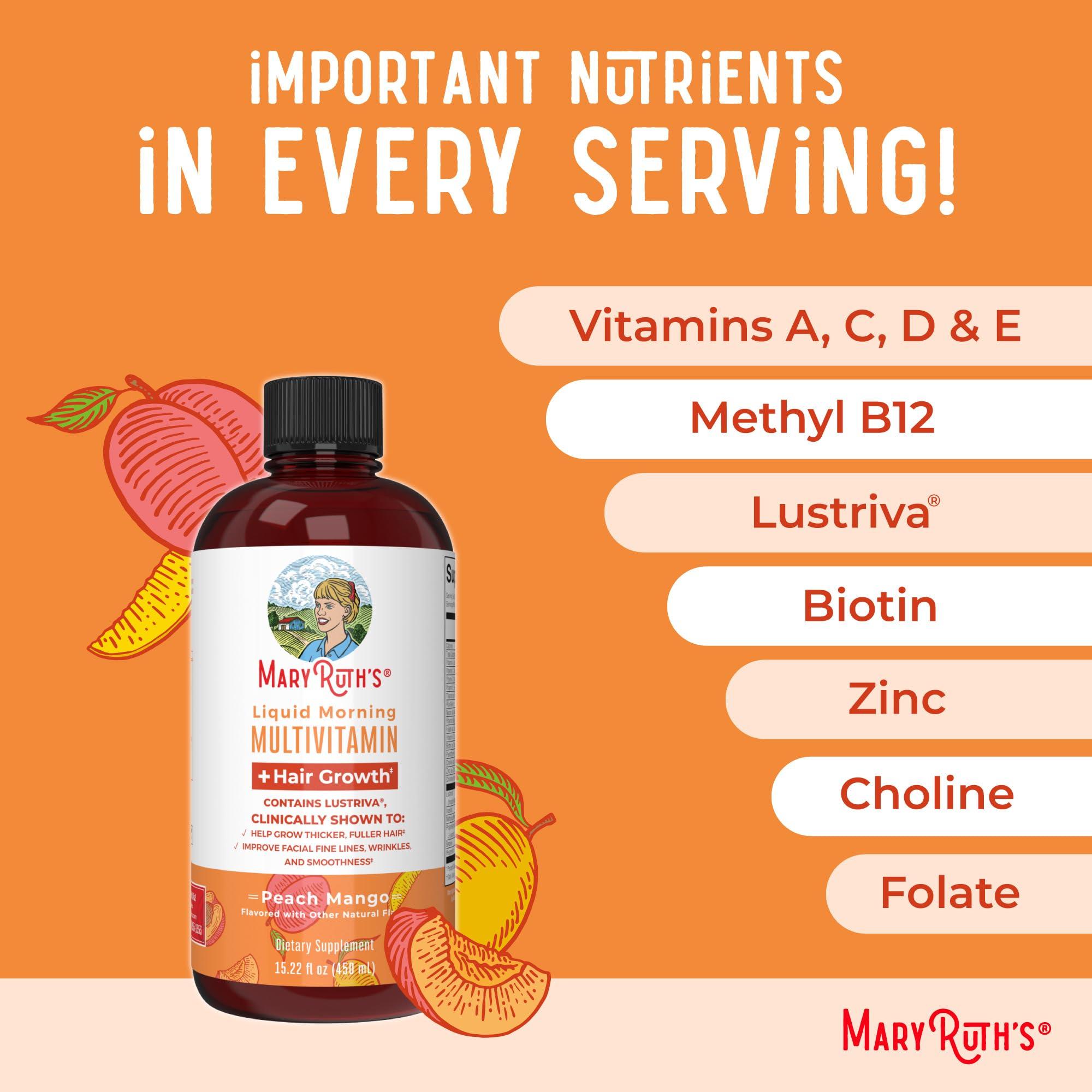 MaryRuth's Liquid Multivitamin + Hair Growth | Biotin 10000mcg | Lustriva Hair Growth Supplement | Clinically Tested in Women for Thicker Hair & Facial Wrinkle | Skin Care | Ages 18+ | 15.22 Fl Oz - Image 7