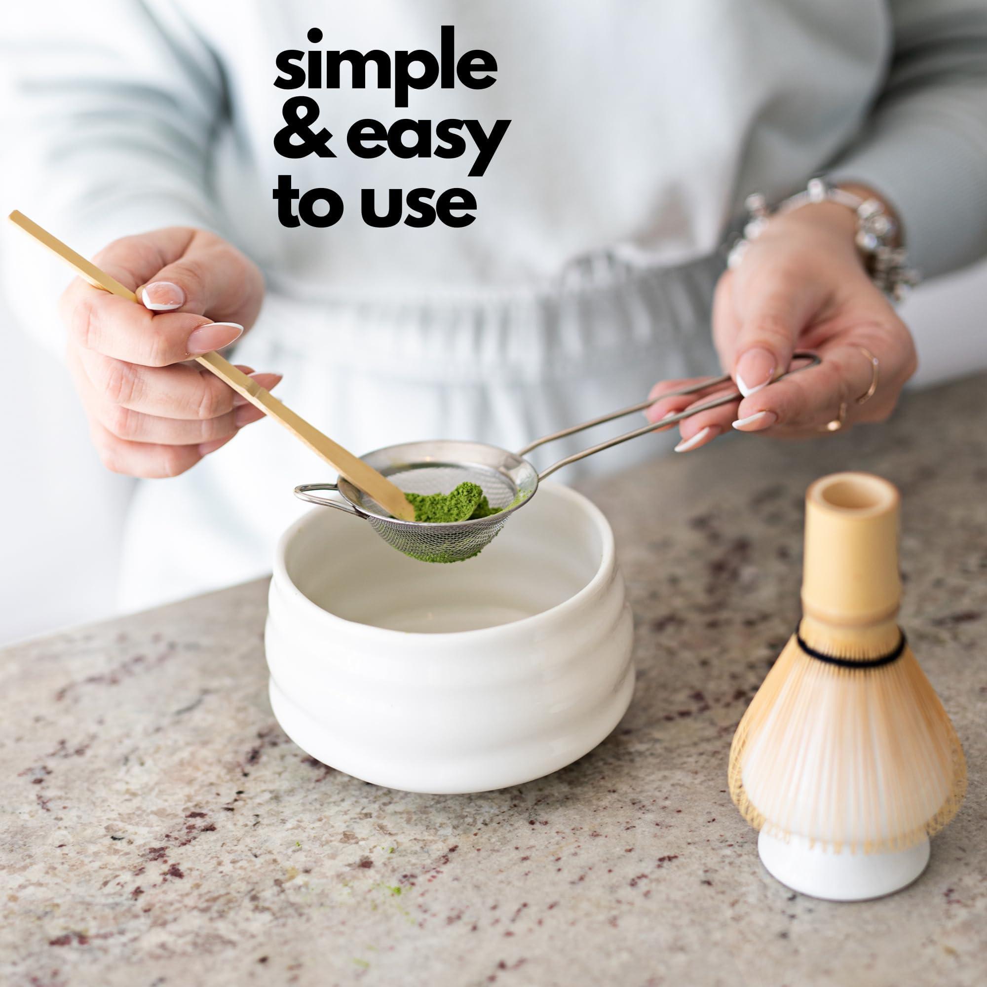 Marce Matcha Whisk Set- Matcha Set includes Matcha Whisk and Bowl (Matcha Bowl), Sifter, Holder and Scoop- The Perfect Bamboo Whisk for Matcha Tea (White) - Image 2