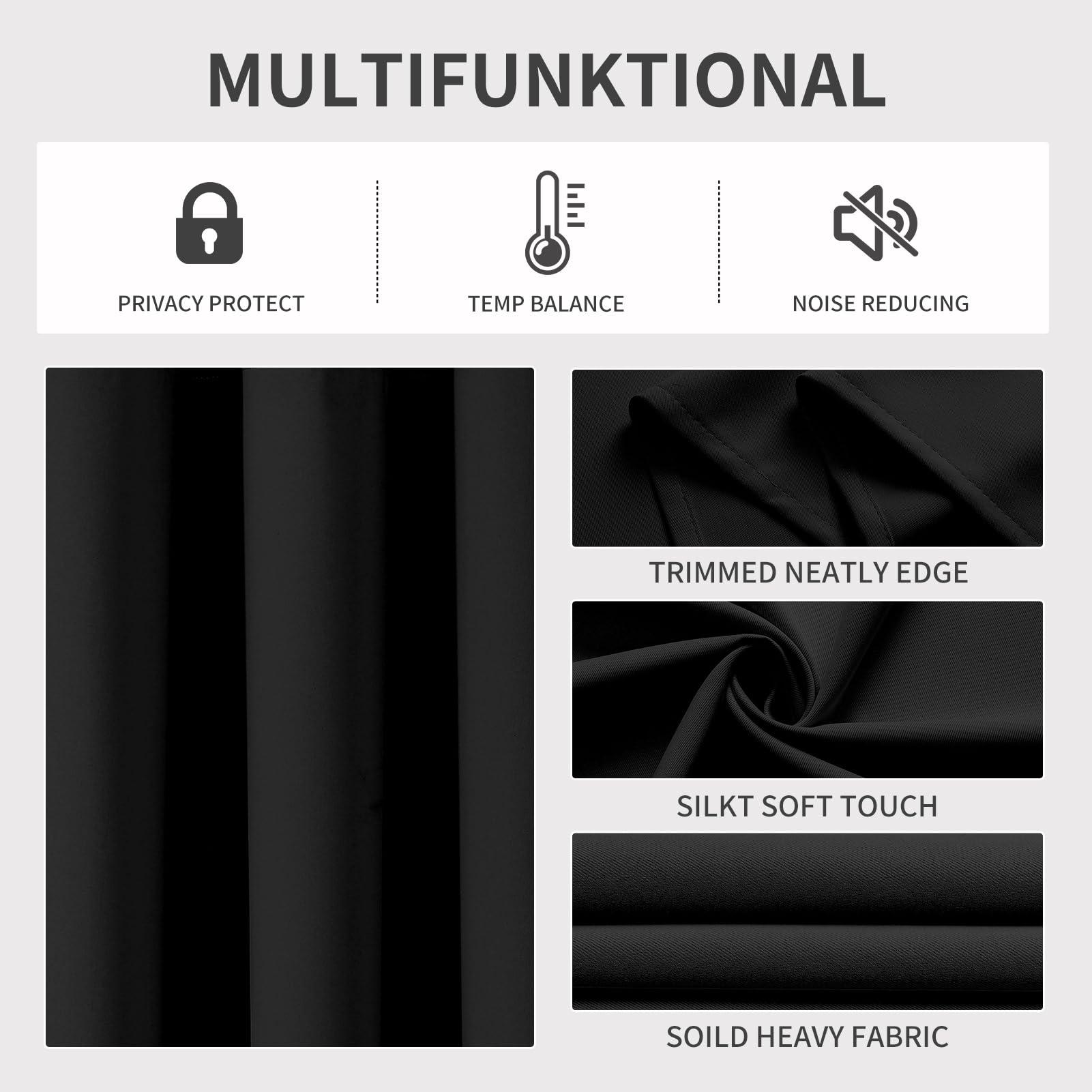 Joydeco Blackout Curtains 84 Inch Length 2 Panels Set, Thermal Insulated Long Curtains& Drapes 2 Burg, Room Darkening Grommet Drapes for Bedroom Living Room Window (Black, W52 x L84 Inch) - Image 3