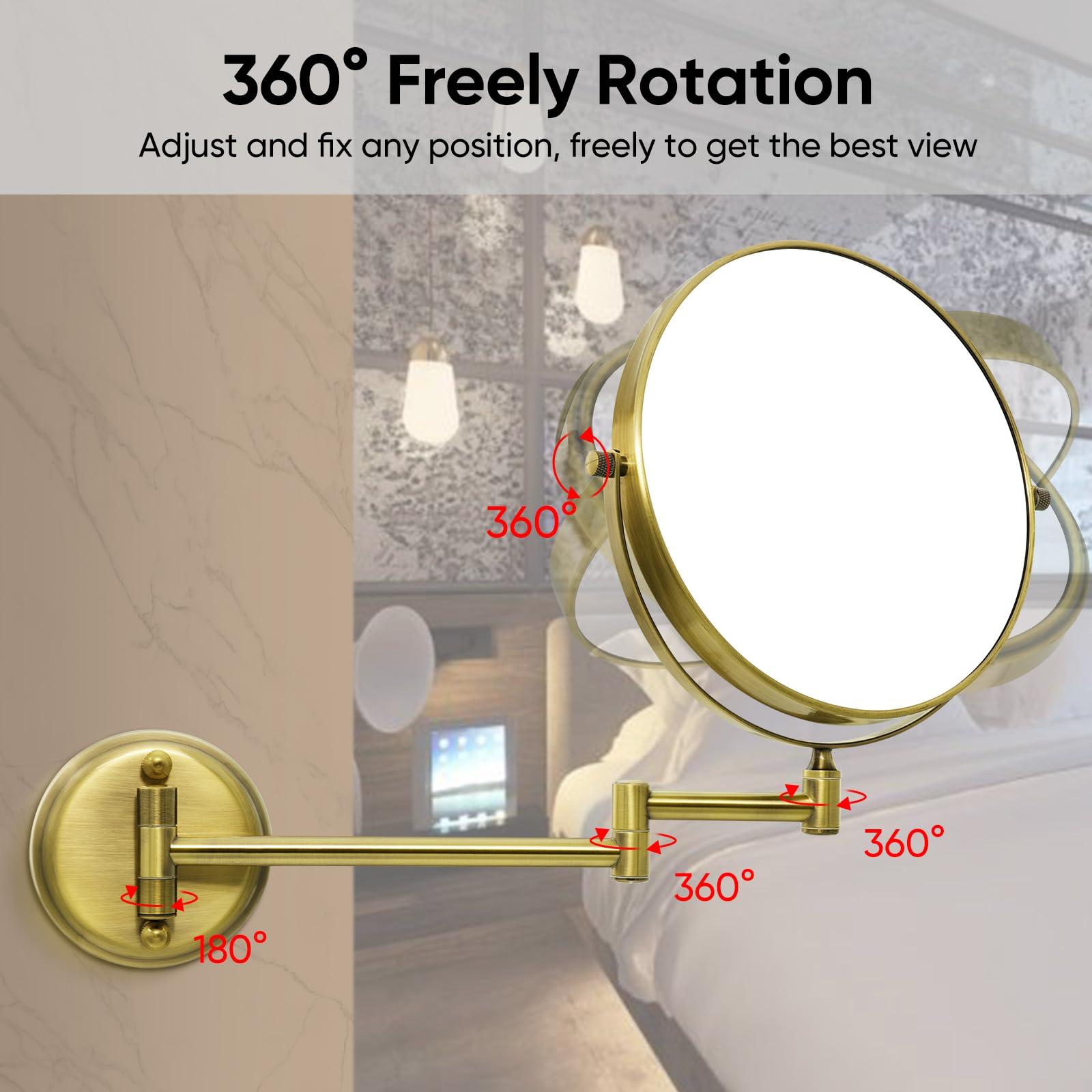 GURUN 8" Wall Mounted Makeup Mirror with 10X Magnification,Two-Sided Swivel Bathroom Mirror,Antique Satin Brass Finish M1306K(8in,10x) - Image 5