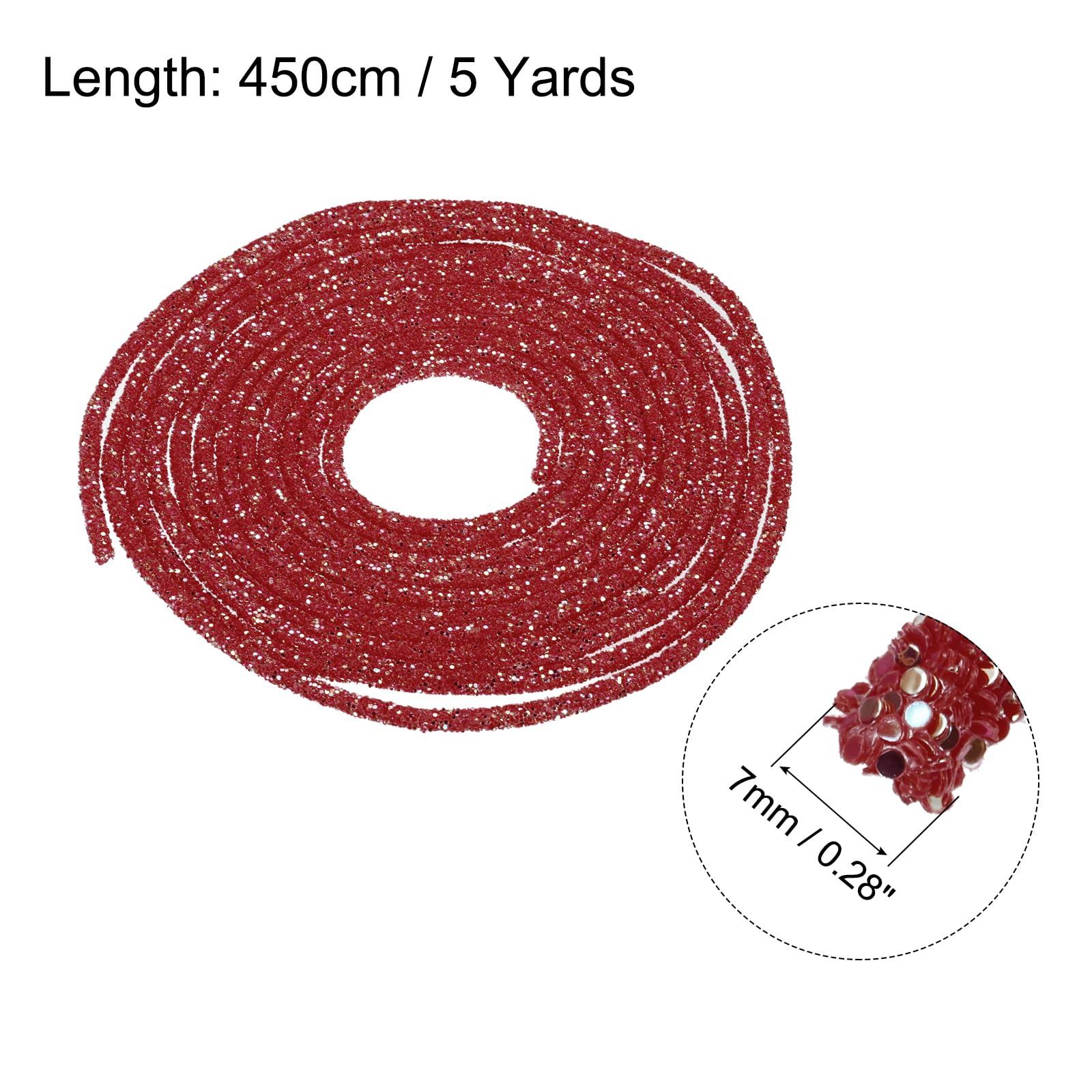 MECCANIXITY 5 Yard 7mm 0.28 inch Glitter Sequins Rope Sequins Rhinestone Tube Cord for DIY Wedding Dresses Costume Clothing Shoes Jewelry Accessory Red - Image 3