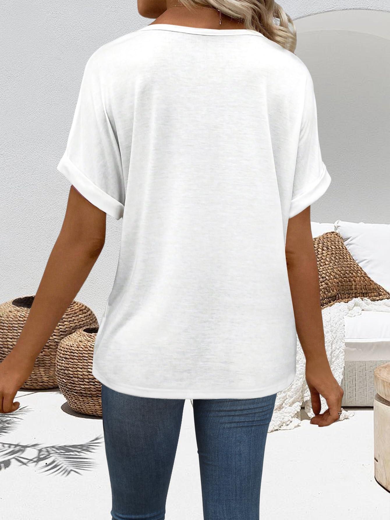 EyMuse T Shirts Short Sleeve V Neck Tees Womens Tops Beach Vacation Fashion Clothes 2025 Casual Summer Spring Outfits - Image 2