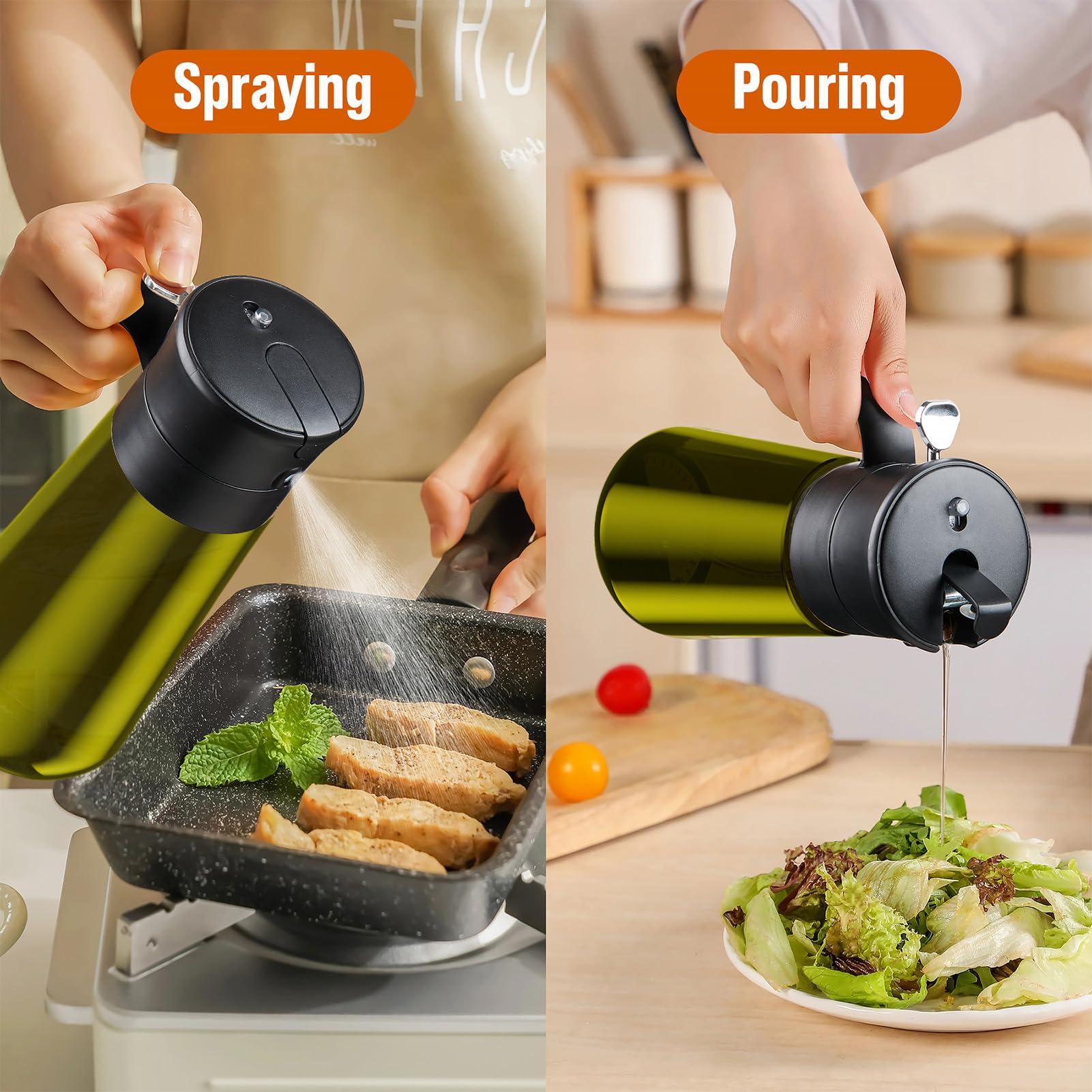 hoforife Glass Olive Oil Dispenser for Kitchen, 2 In 1 Oil Dispenser Bottle & Oil Sprayer for Cooking, Auto Flip Cap, 18oz Black (Light Blockage) - Image 4