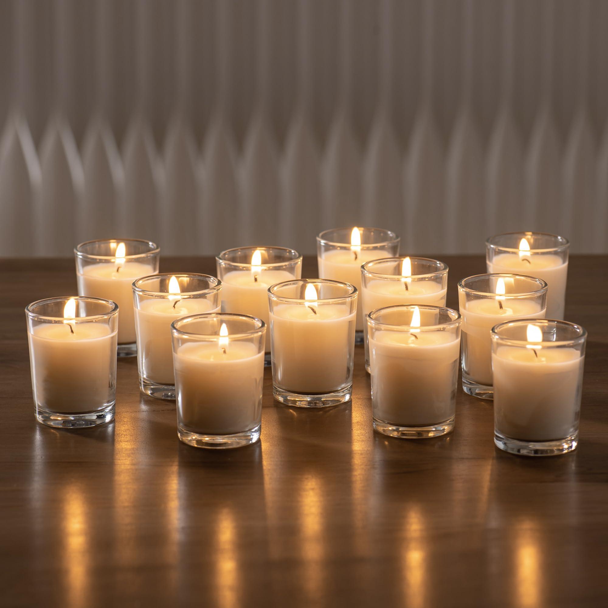 Housecret 36 Pack Warm White Unscented Clear Glass Filled Votive Candles. Hand Poured Wax Candle Ideal Gifts for Aromatherapy Spa Weddings Birthdays Holidays Party - Image 2